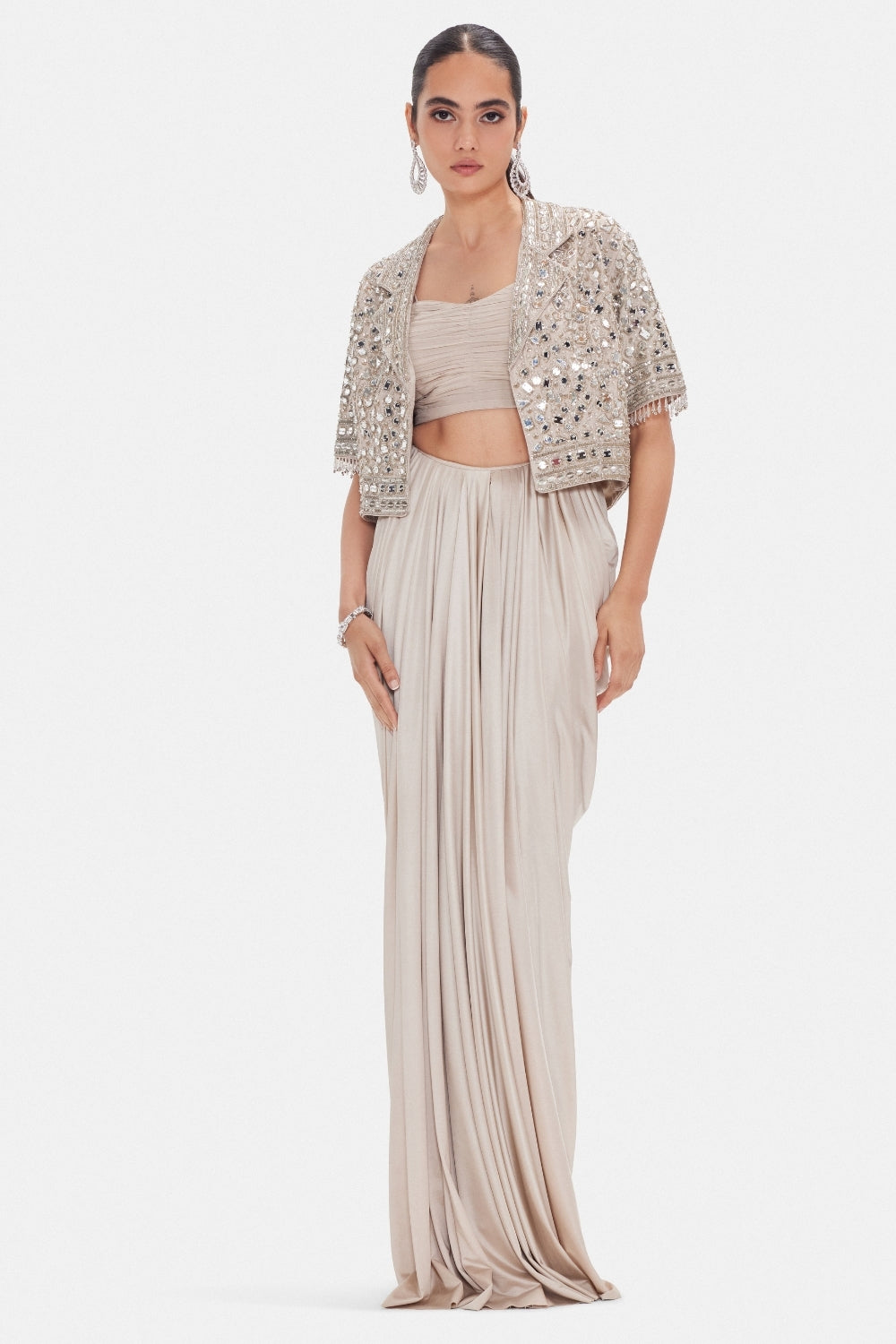 Silk Indo Western with Mirror and Moti Work