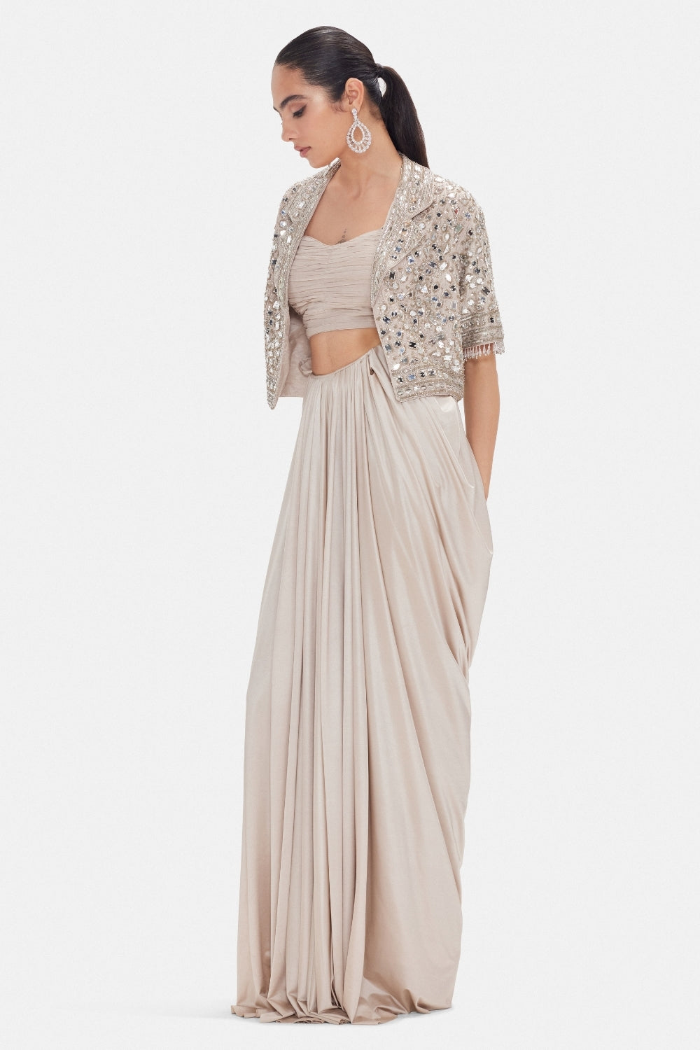 Silk Indo Western with Mirror and Moti Work