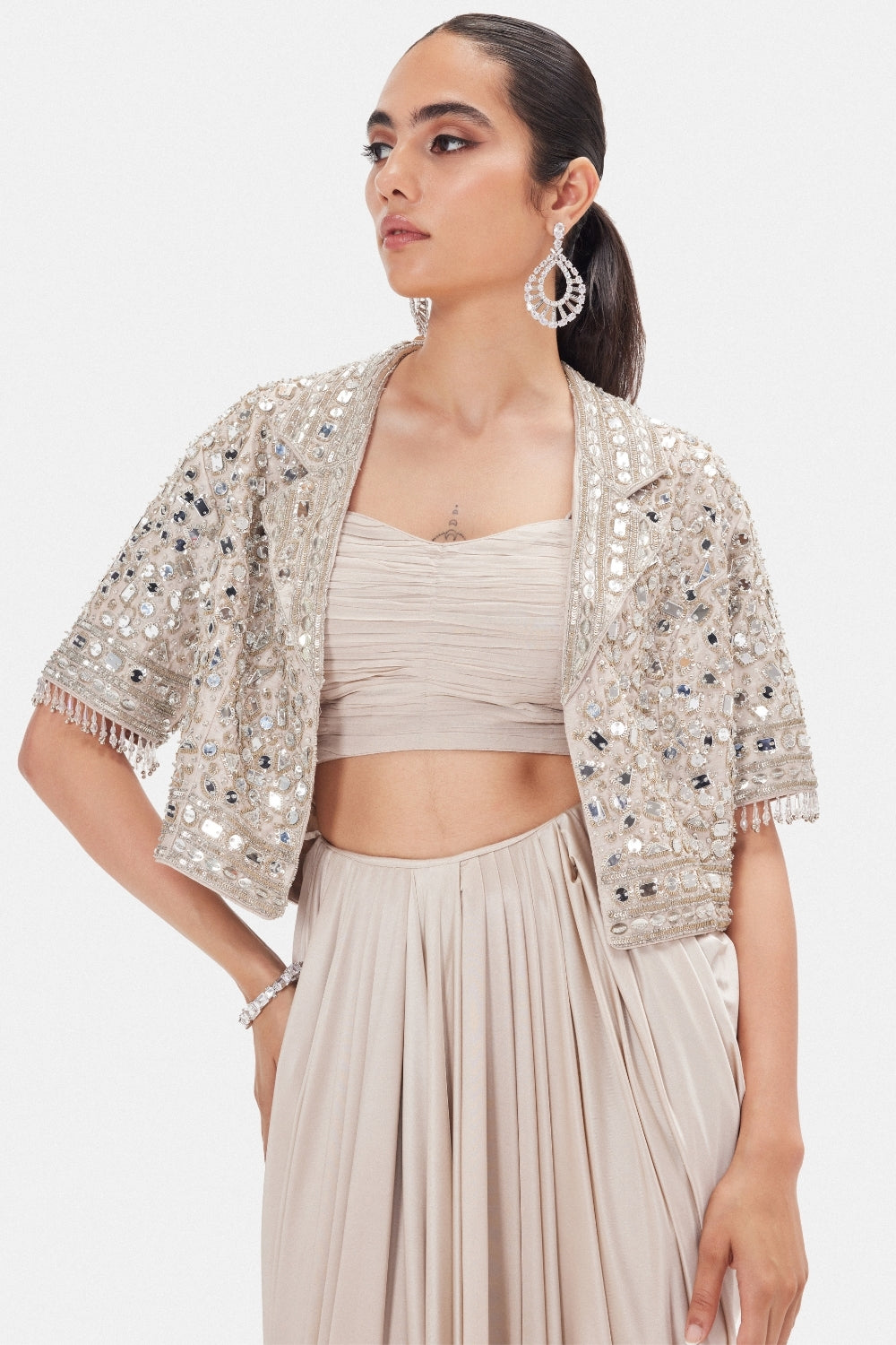 Silk Indo Western with Mirror and Moti Work