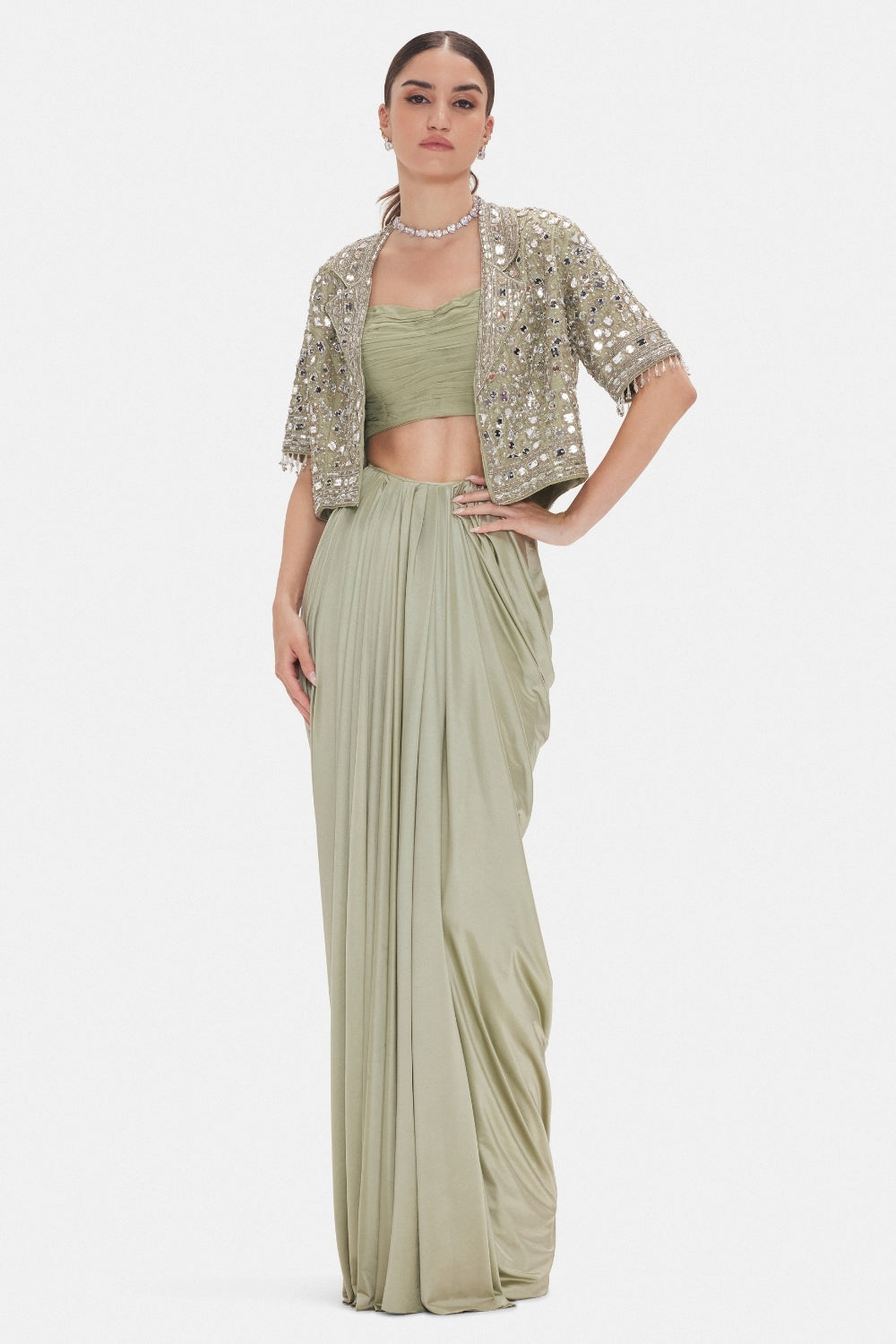 Silk Indo Western with Mirror and Moti Work