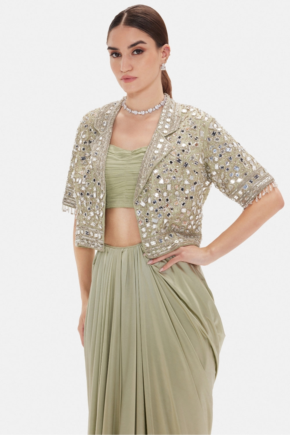 Silk Indo Western with Mirror and Moti Work