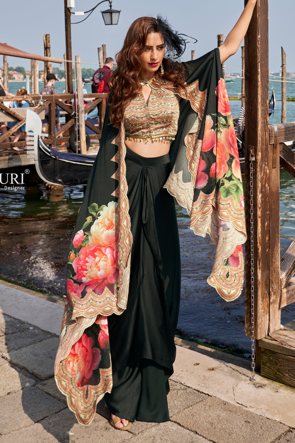 Silk Indo Western with Mirror and Sequins Work