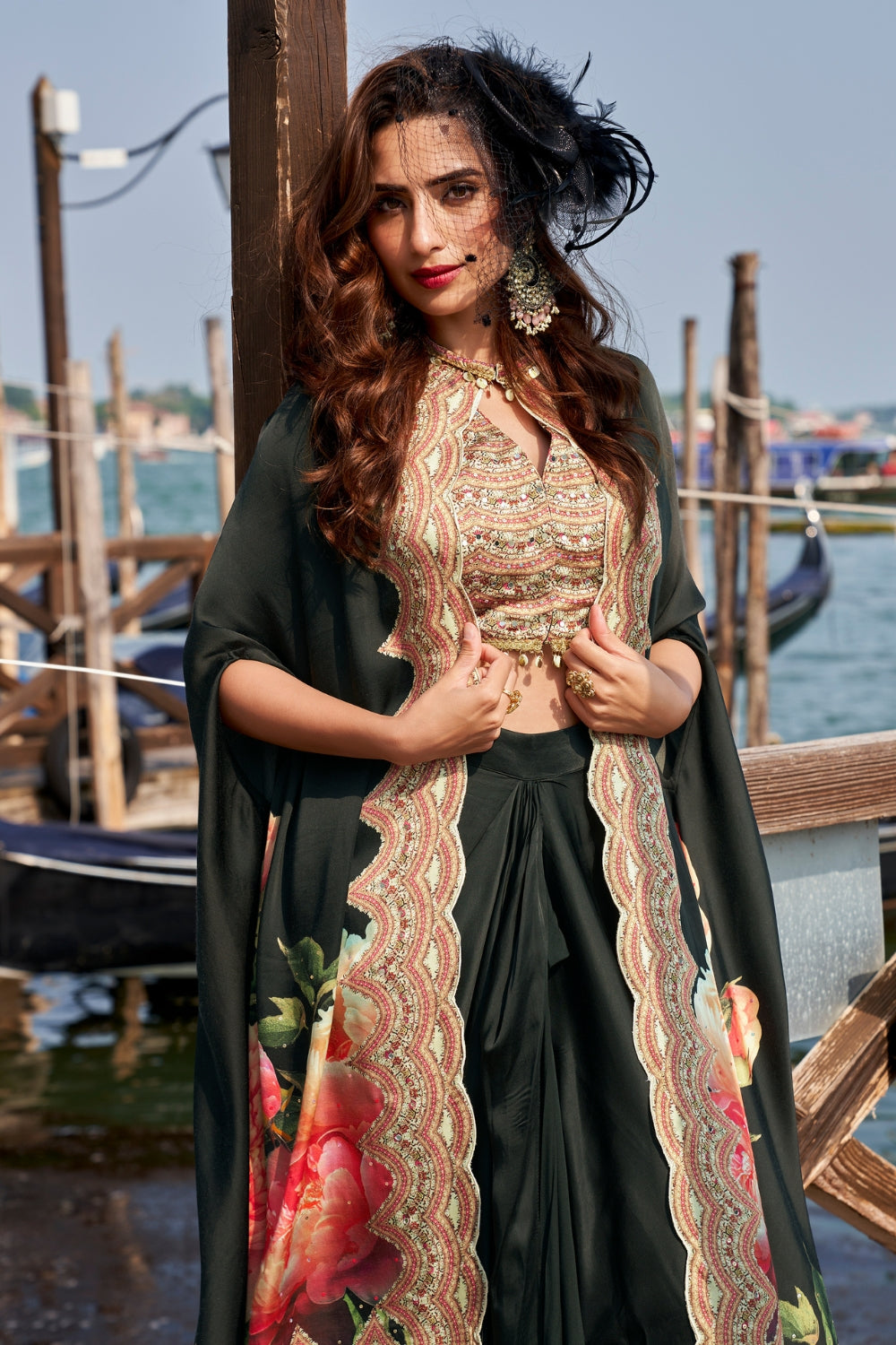 Silk Indo Western with Mirror and Sequins Work