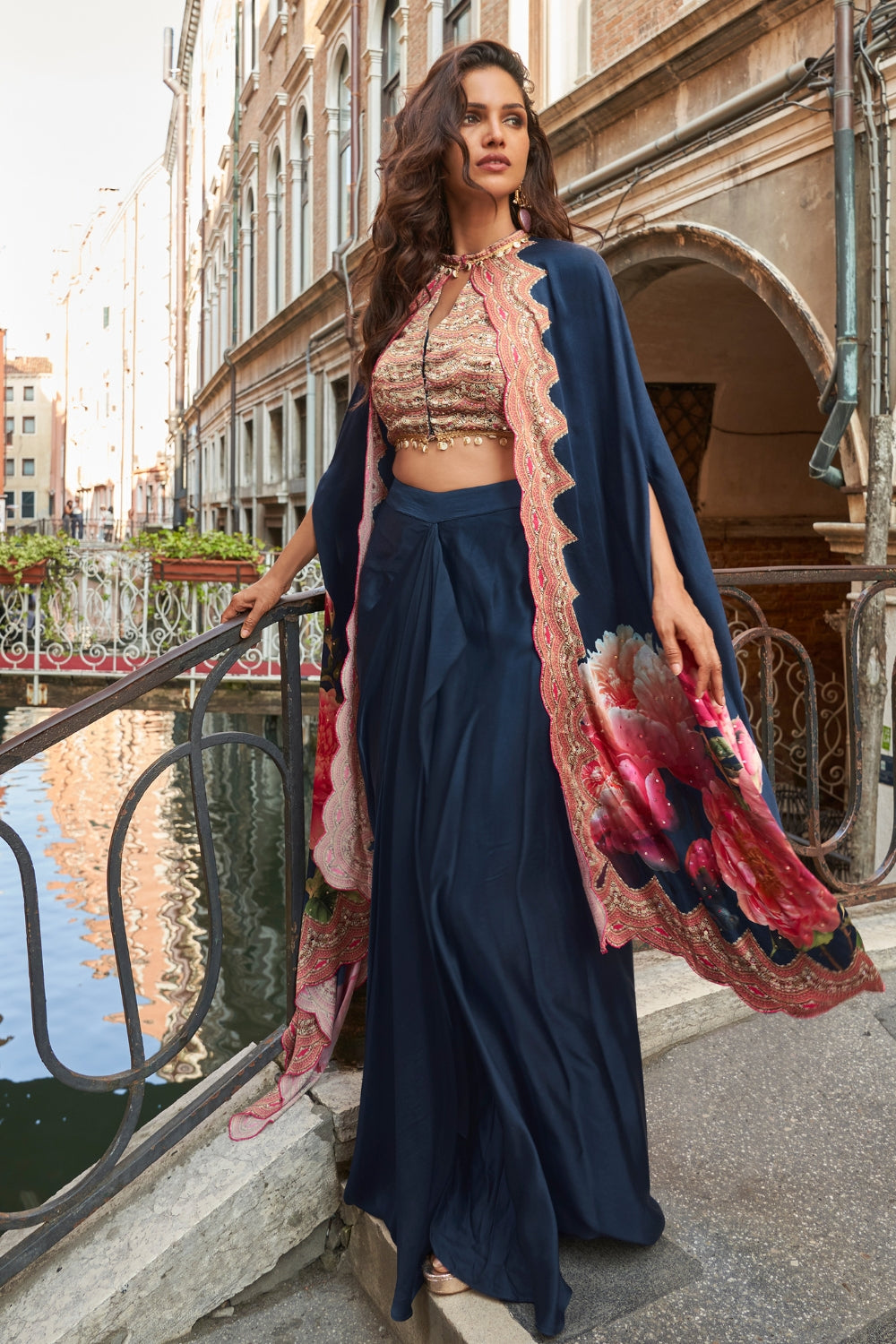 Silk Indo Western with Mirror and Sequins Work