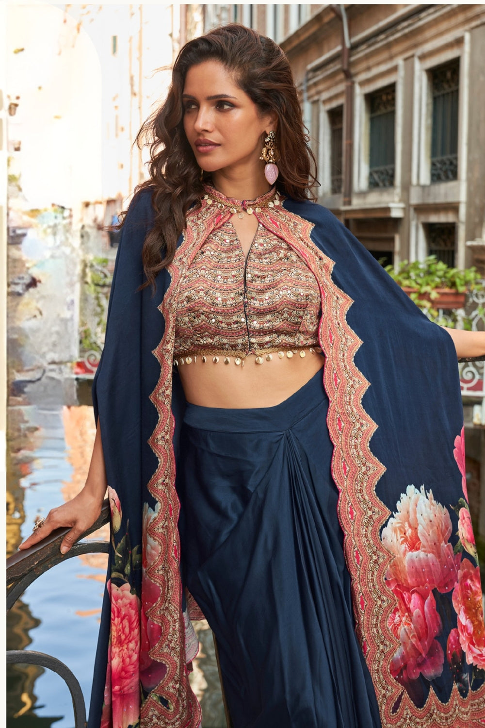 Silk Indo Western with Mirror and Sequins Work