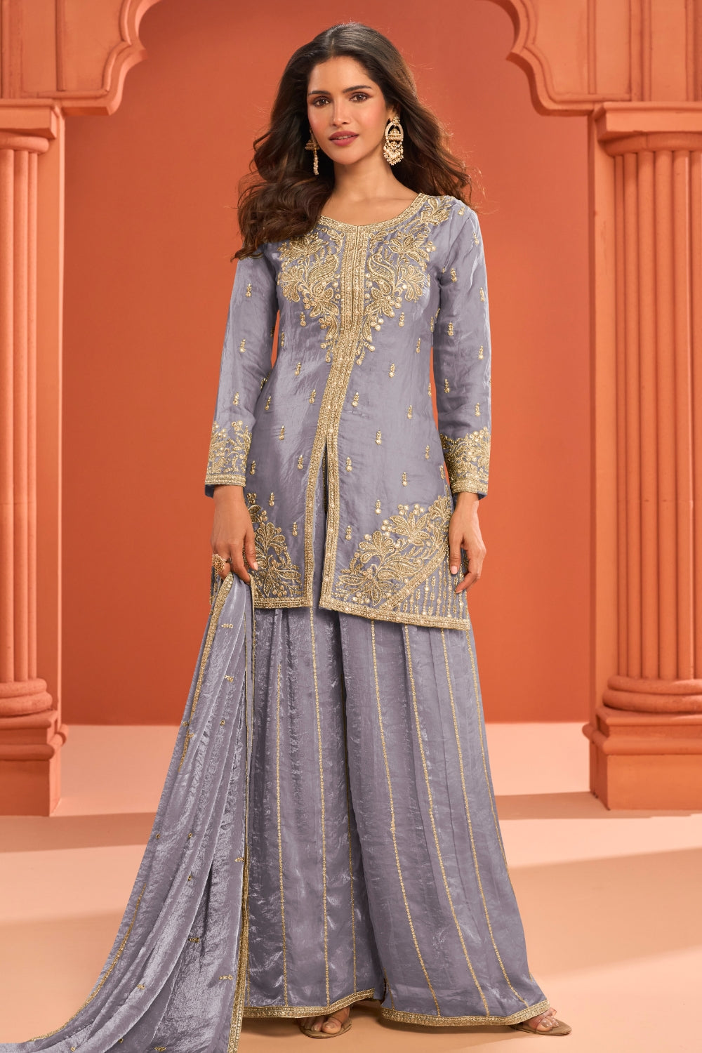 Silk Indo Western with Moti and Sequins Work