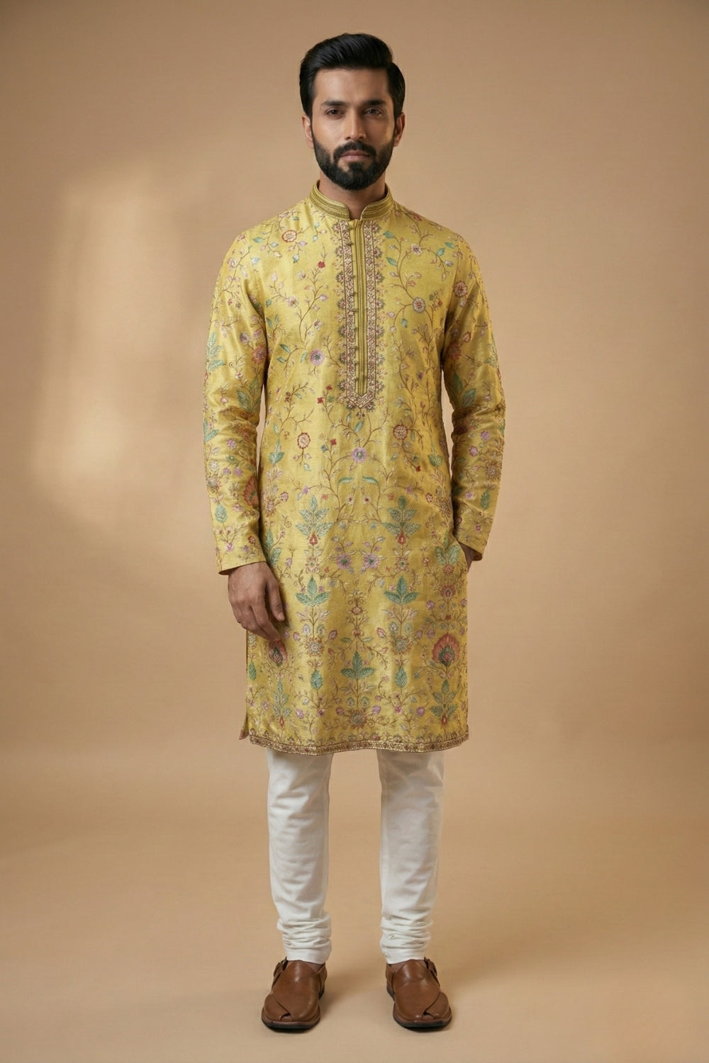 Silk Kurta Set with Embroidery and Sequins Work