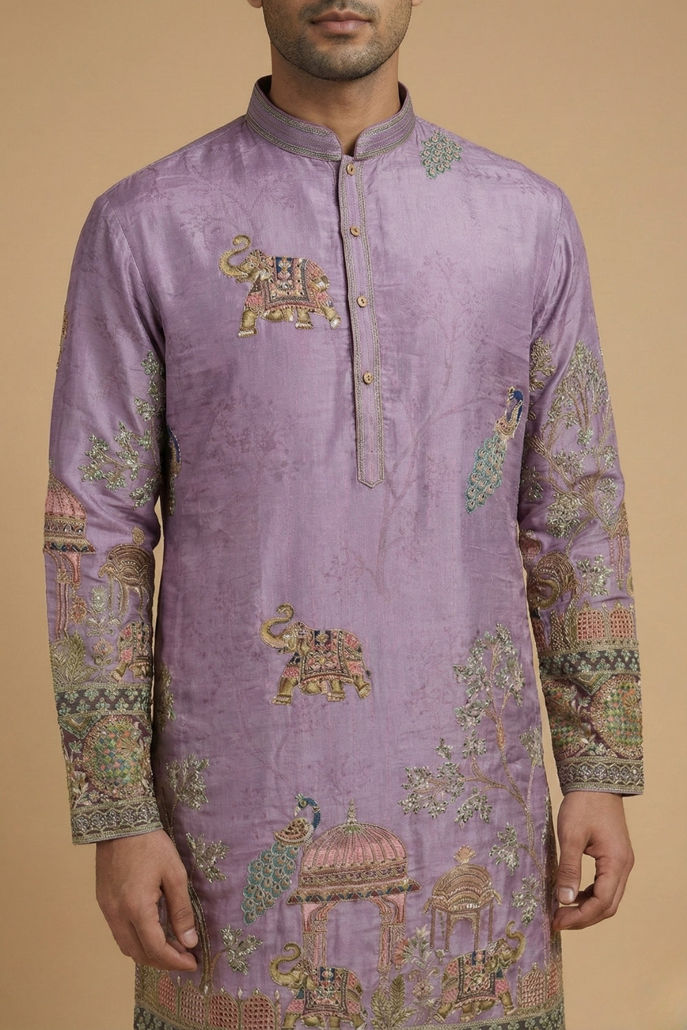 Silk Kurta Set with Resham Embroidery and Sequins Work