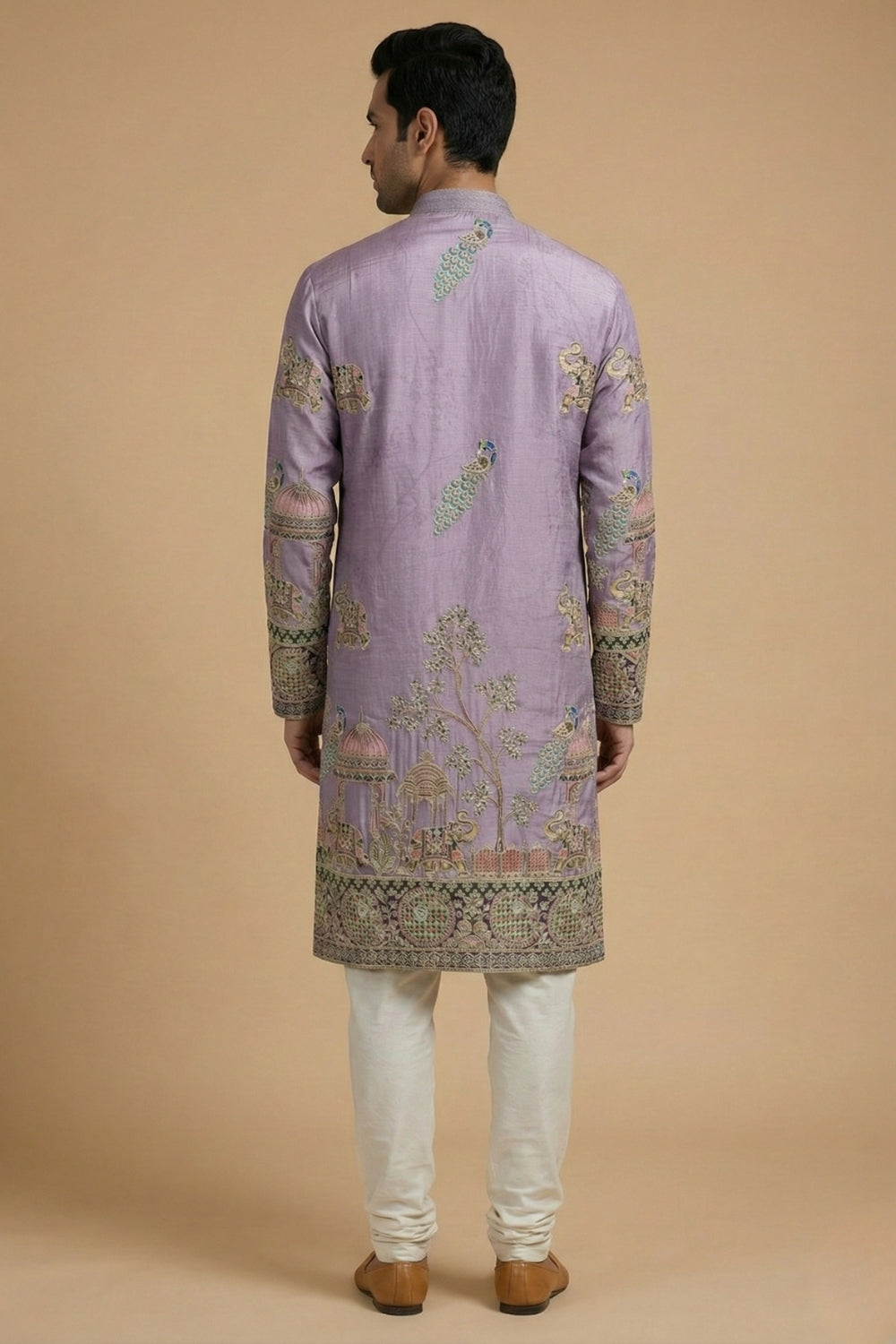 Silk Kurta Set with Resham Embroidery and Sequins Work