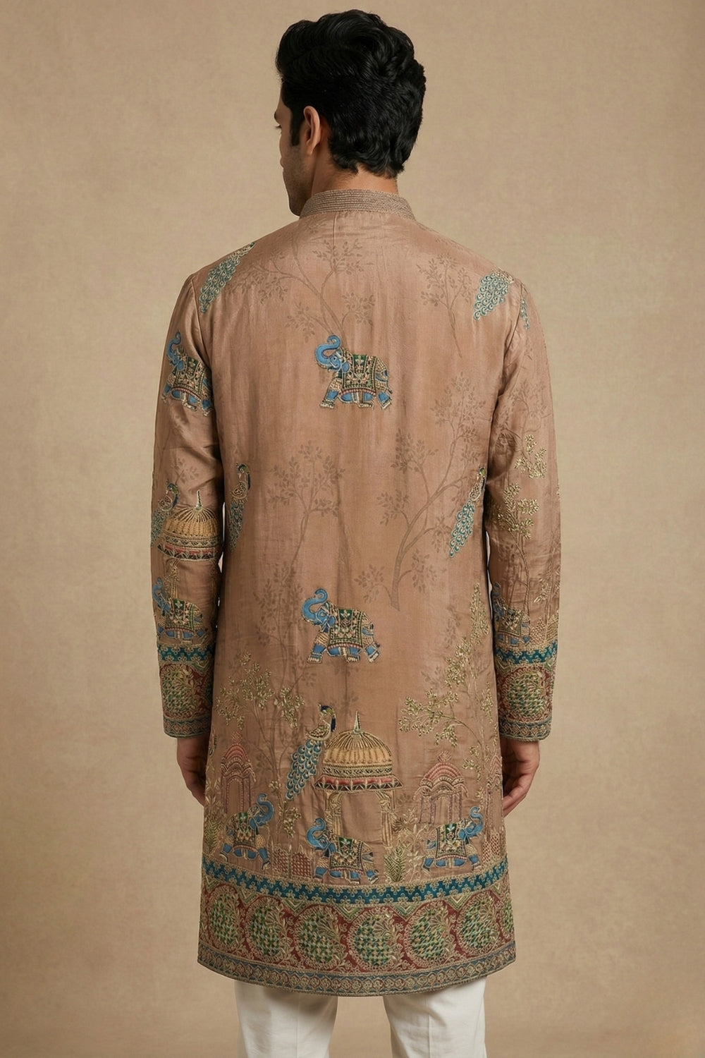 Silk Kurta Set with Resham Embroidery and Sequins Work