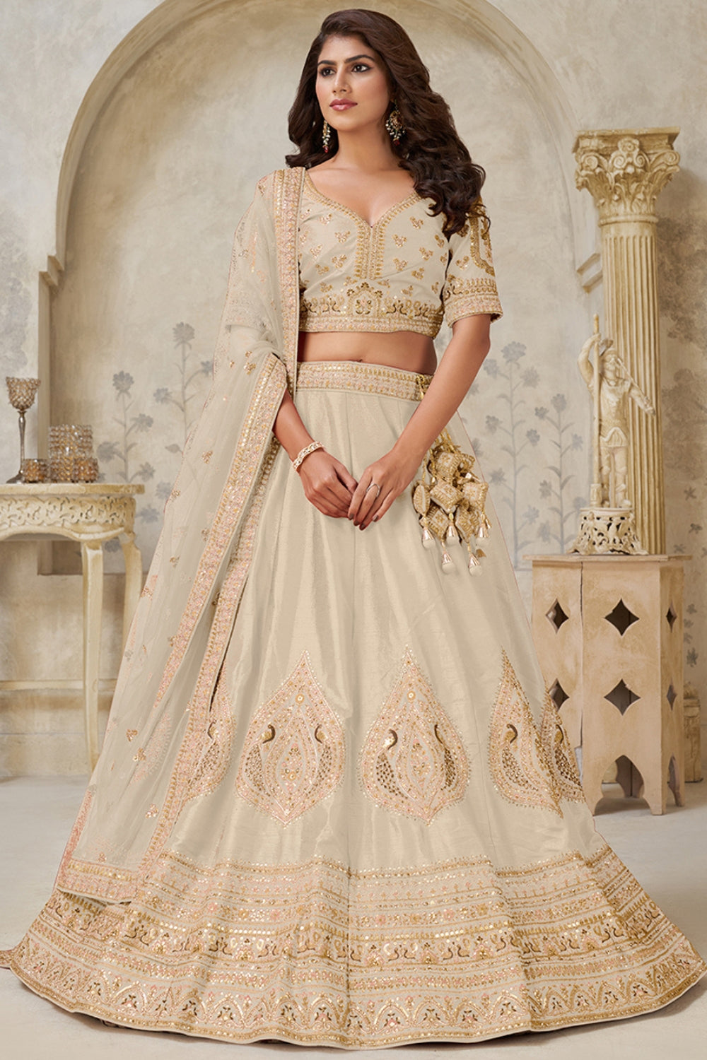Silk Lehenga Choli with Cutdana and Stone Work