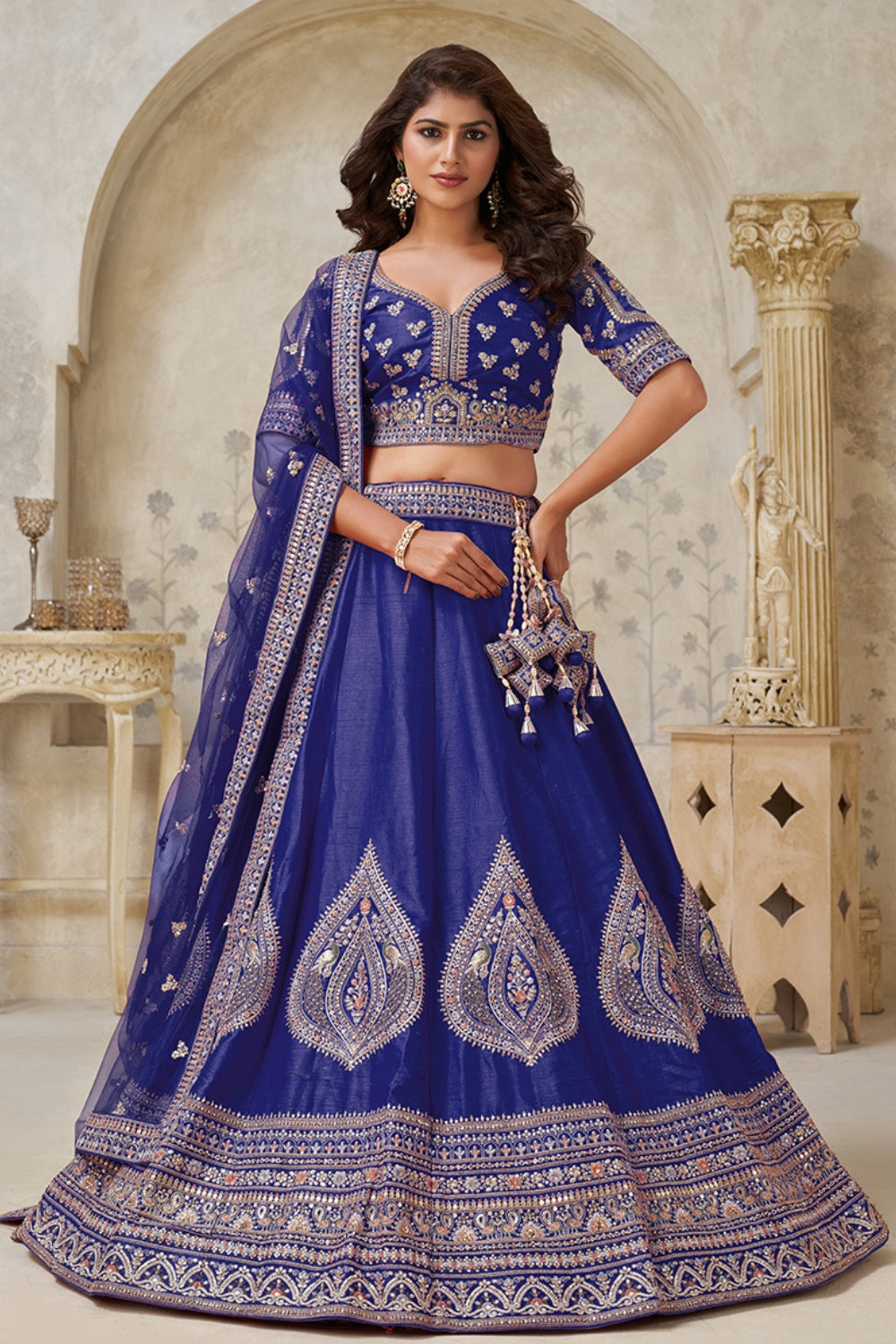 Silk Lehenga Choli with Cutdana and Stone Work