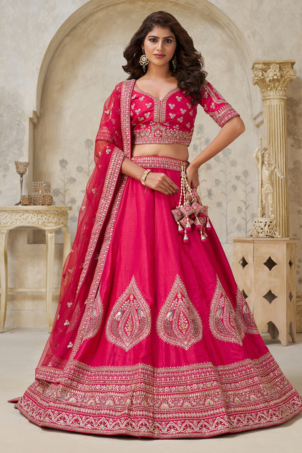 Silk Lehenga Choli with Cutdana and Stone Work