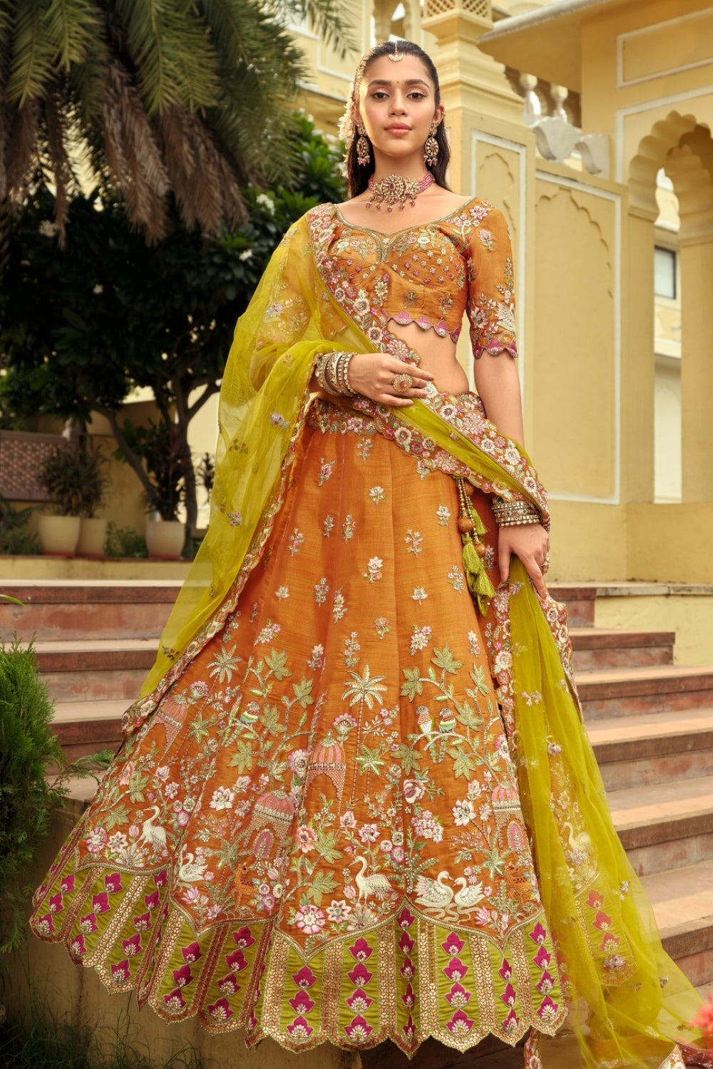 Silk Lehenga Choli with Cutdana and Stone Work