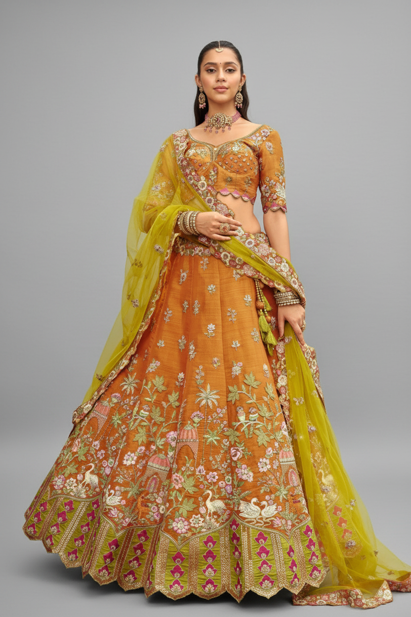 Silk Lehenga Choli with Cutdana and Stone Work