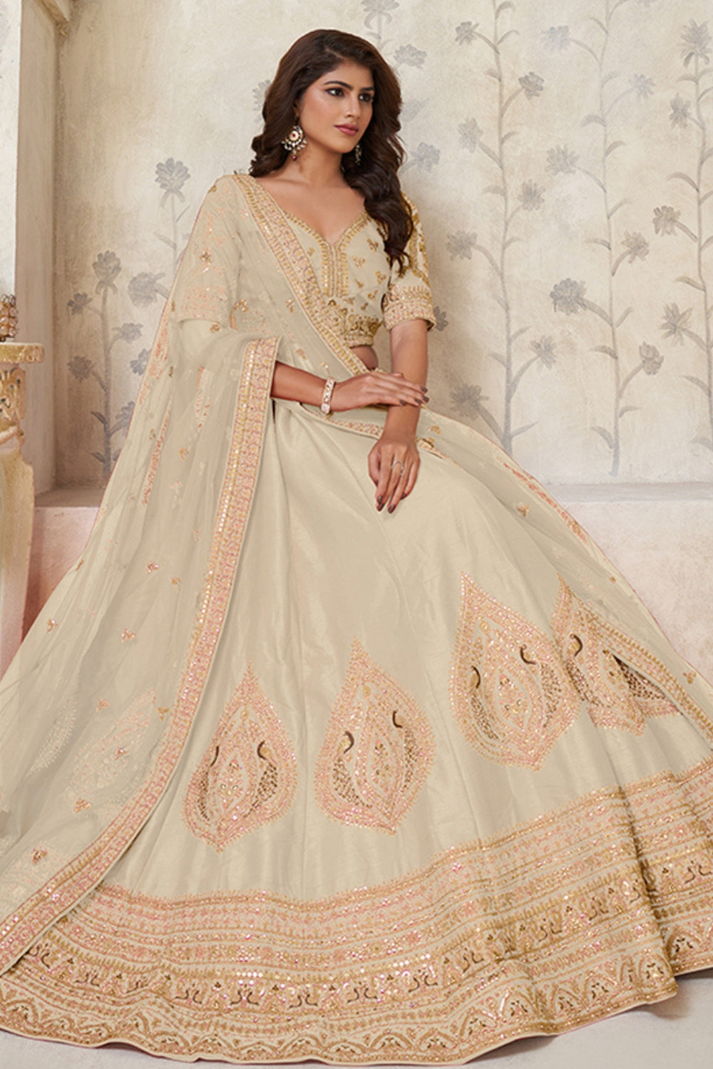 Silk Lehenga Choli with Cutdana and Stone Work