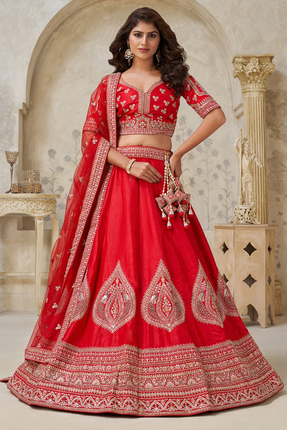 Silk Lehenga Choli with Cutdana and Stone Work