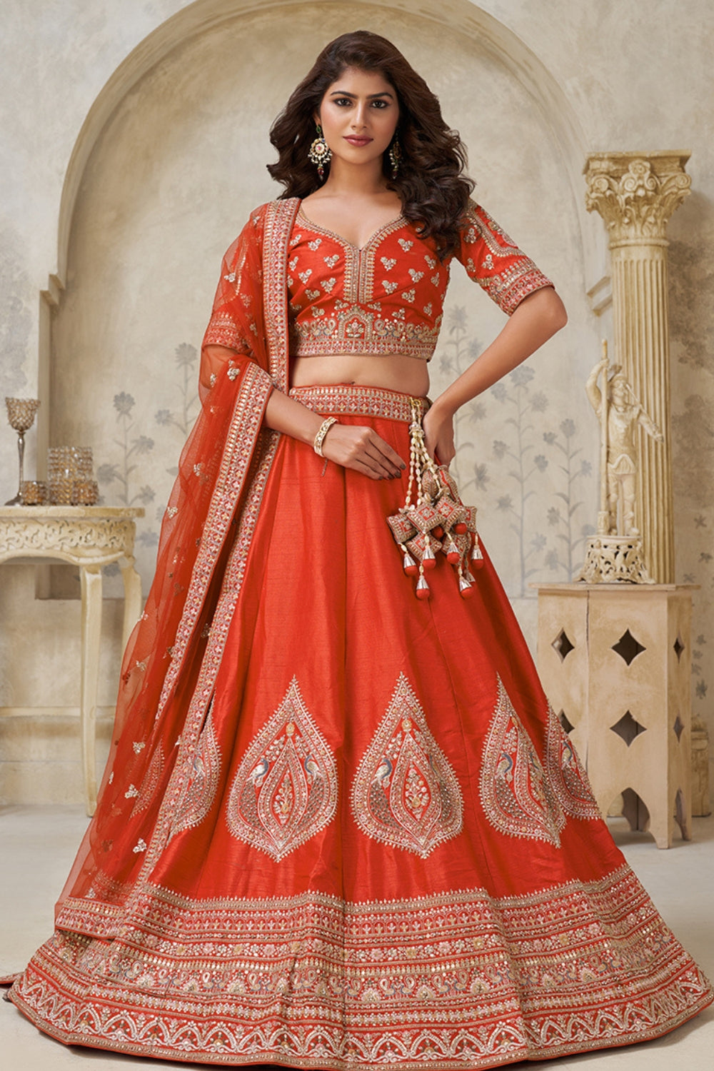 Silk Lehenga Choli with Cutdana and Stone Work