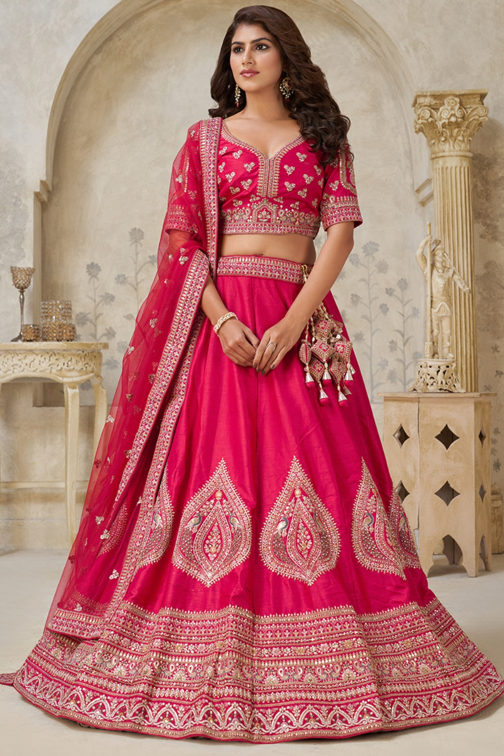 Silk Lehenga Choli with Cutdana and Stone Work