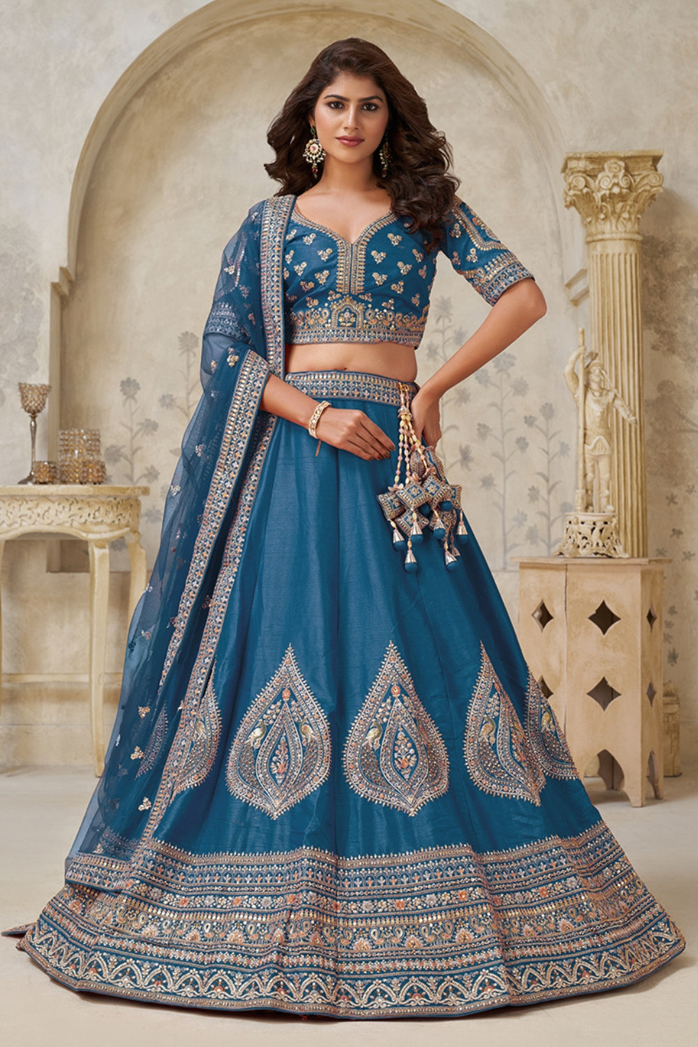 Silk Lehenga Choli with Cutdana and Stone Work