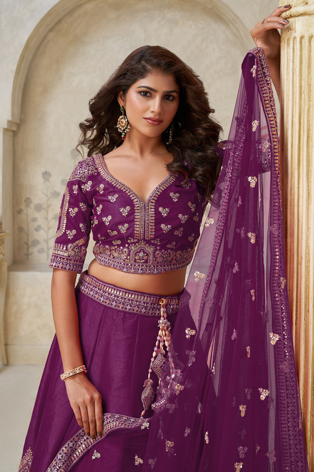 Silk Lehenga Choli with Cutdana and Stone Work