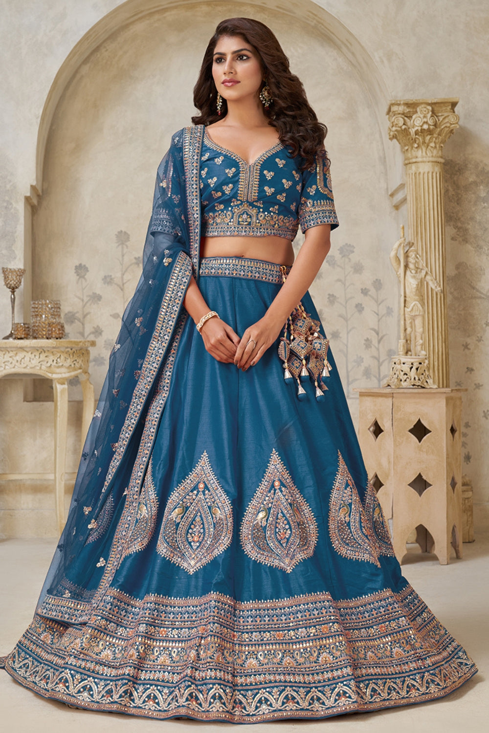 Silk Lehenga Choli with Cutdana and Stone Work