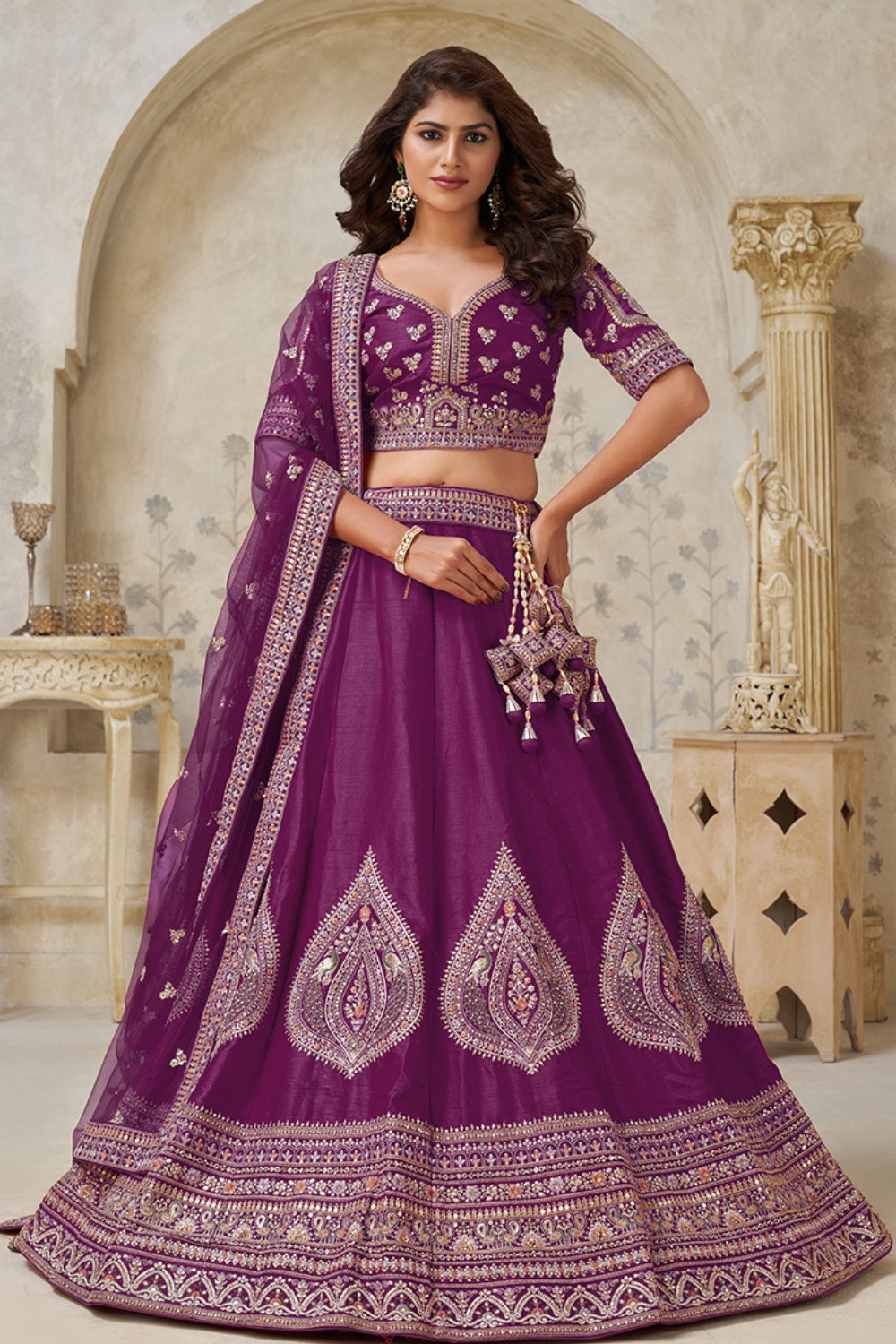 Silk Lehenga Choli with Cutdana and Stone Work