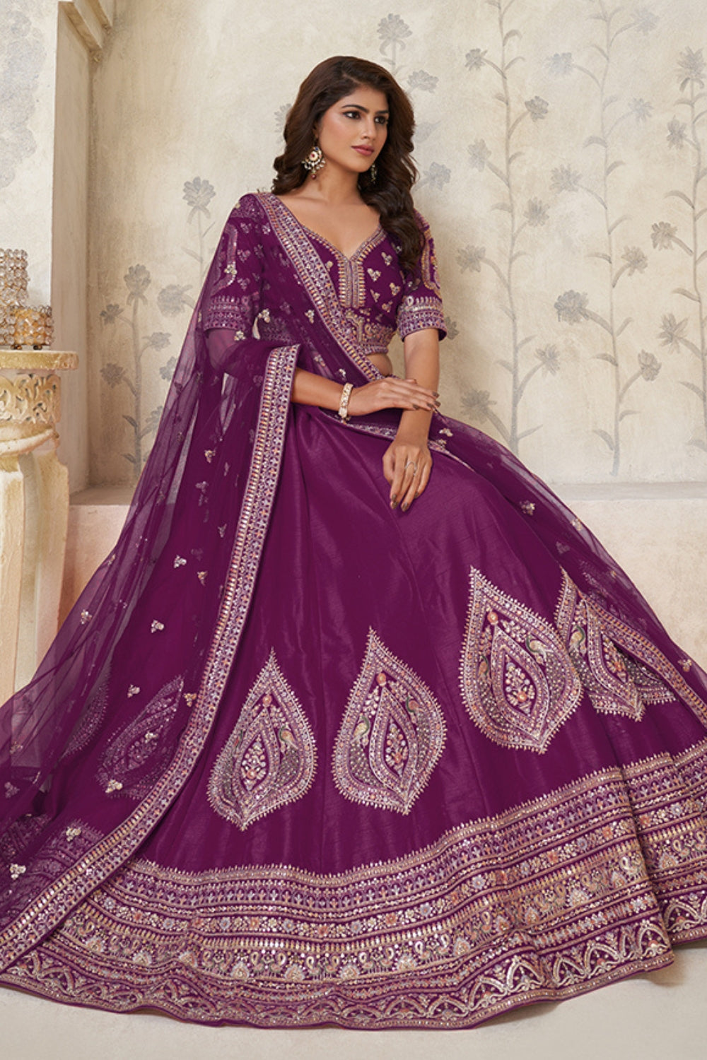Silk Lehenga Choli with Cutdana and Stone Work