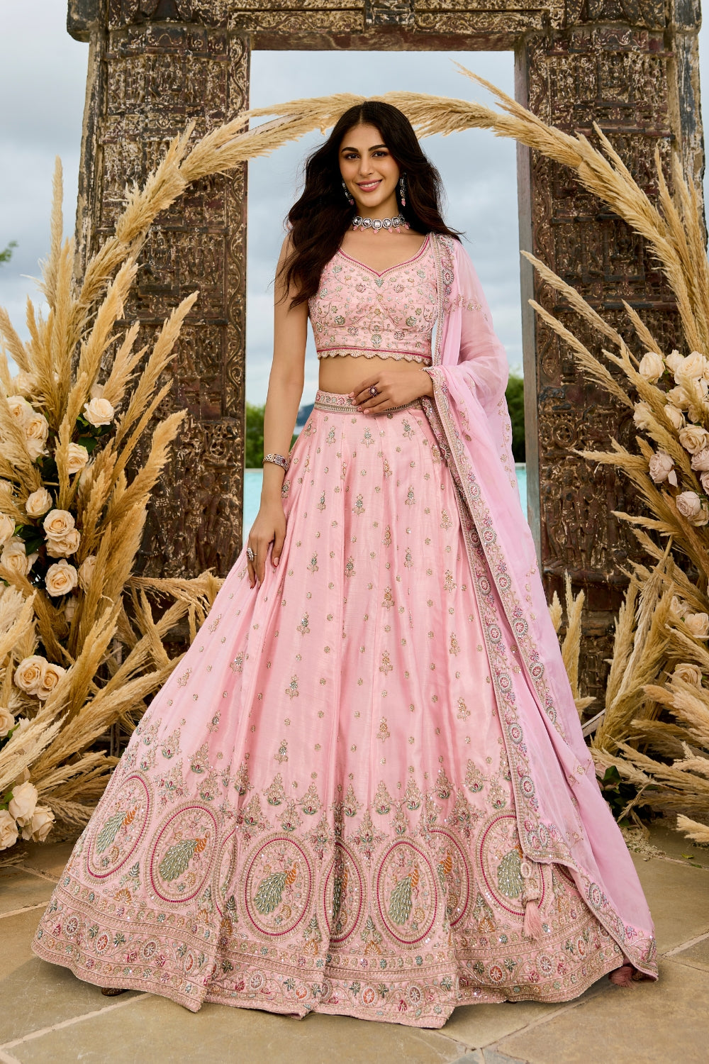 Silk Lehenga Choli with Resham Embroidery and Sequins Work