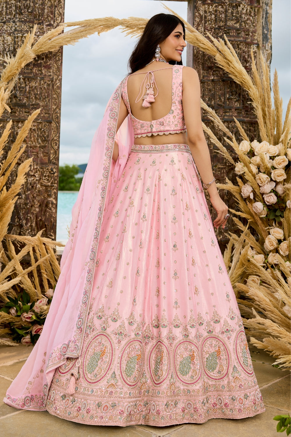 Silk Lehenga Choli with Resham Embroidery and Sequins Work