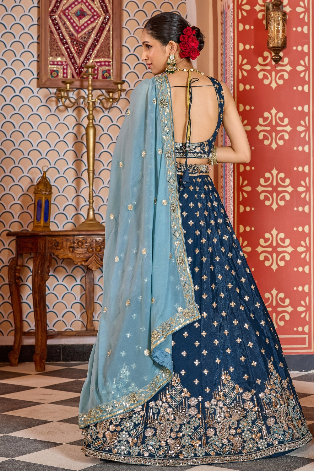 Silk Lehenga Set with Resham Embroidery and Sequins Work