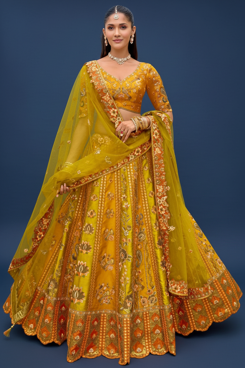 Silk Lehenga Set with Zardosi and Sequins Work