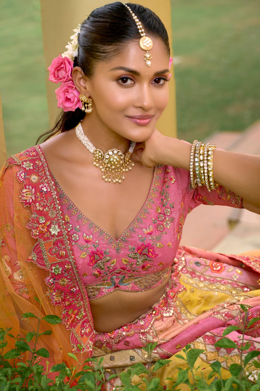 Silk Lehenga Set with Zardosi and Sequins Work