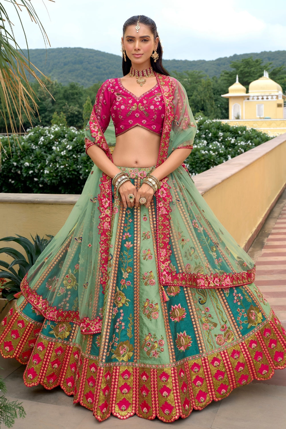Silk Lehenga Set with Zardosi and Sequins Work