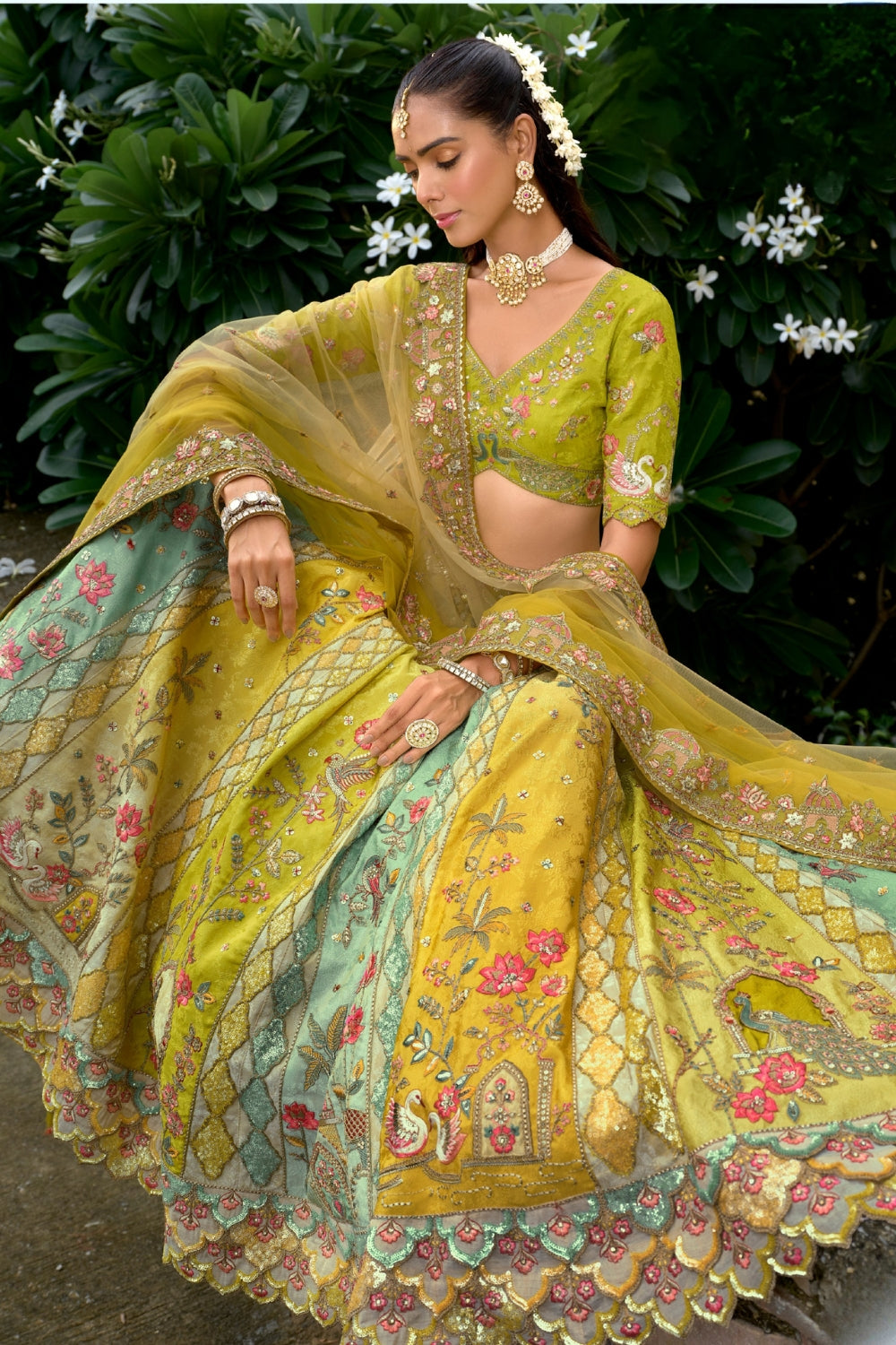 Silk Lehenga Set with Zardosi and Sequins Work