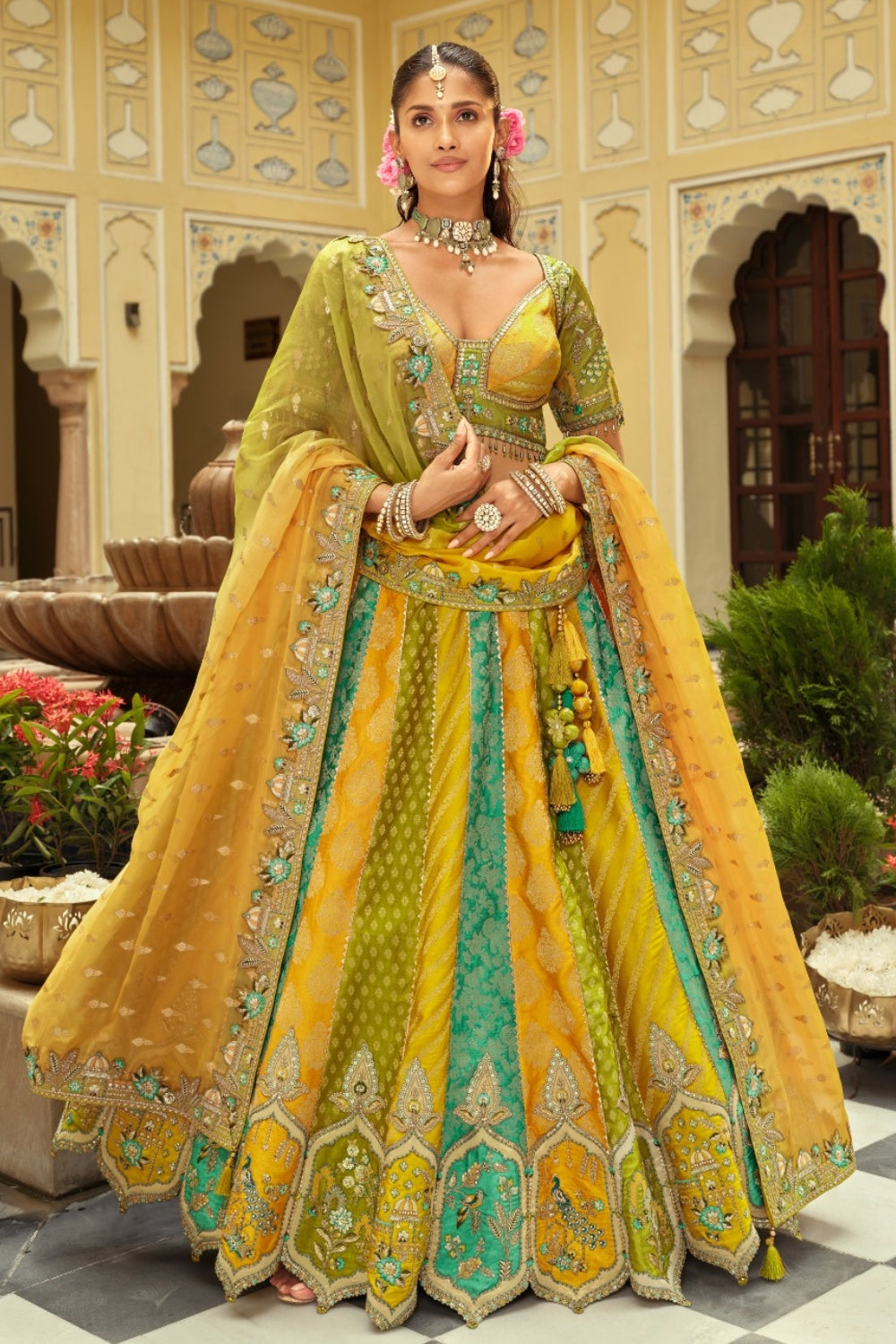 Silk Lehenga with Embroidery and Cutdana Work