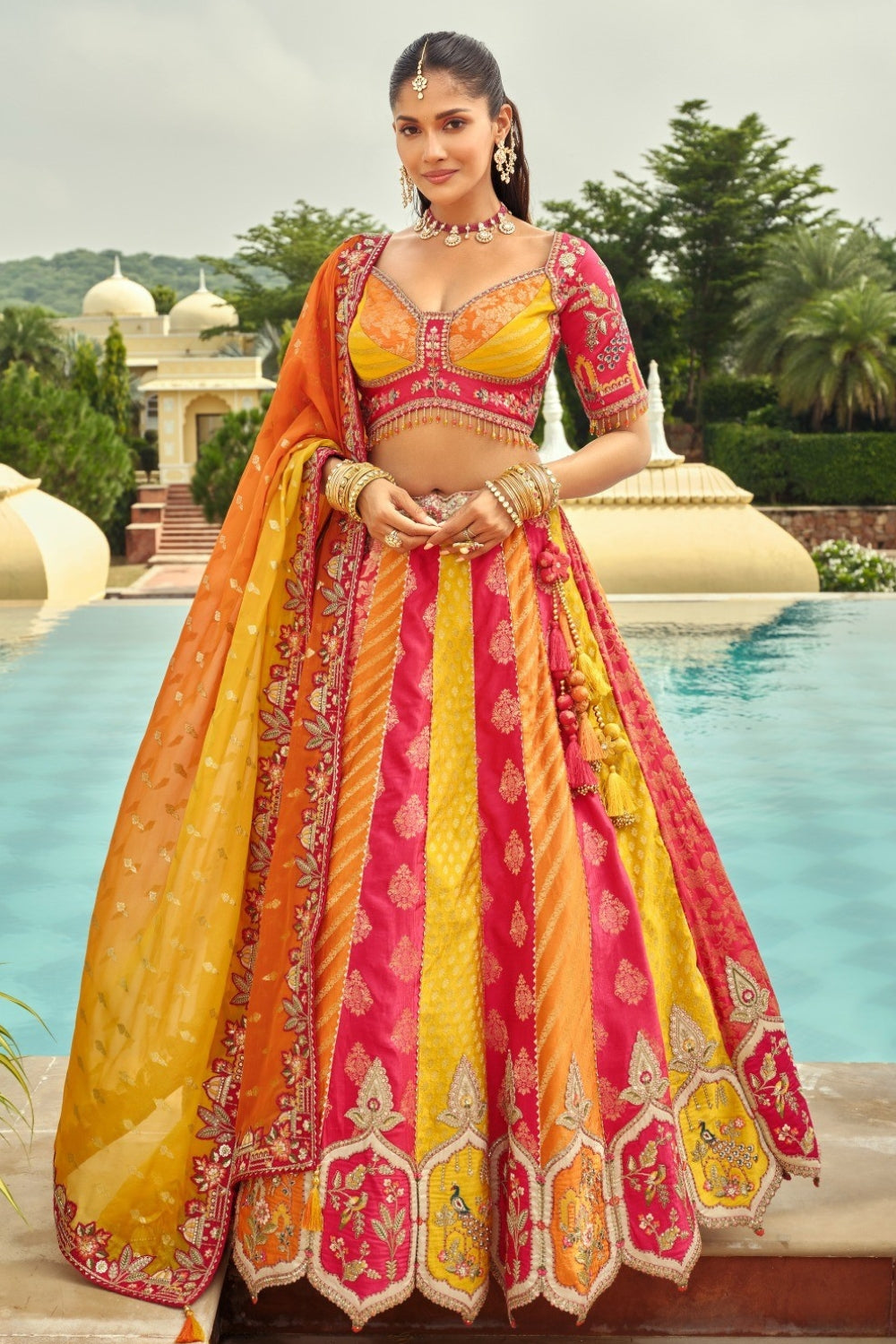 Silk Lehenga with Embroidery and Cutdana Work