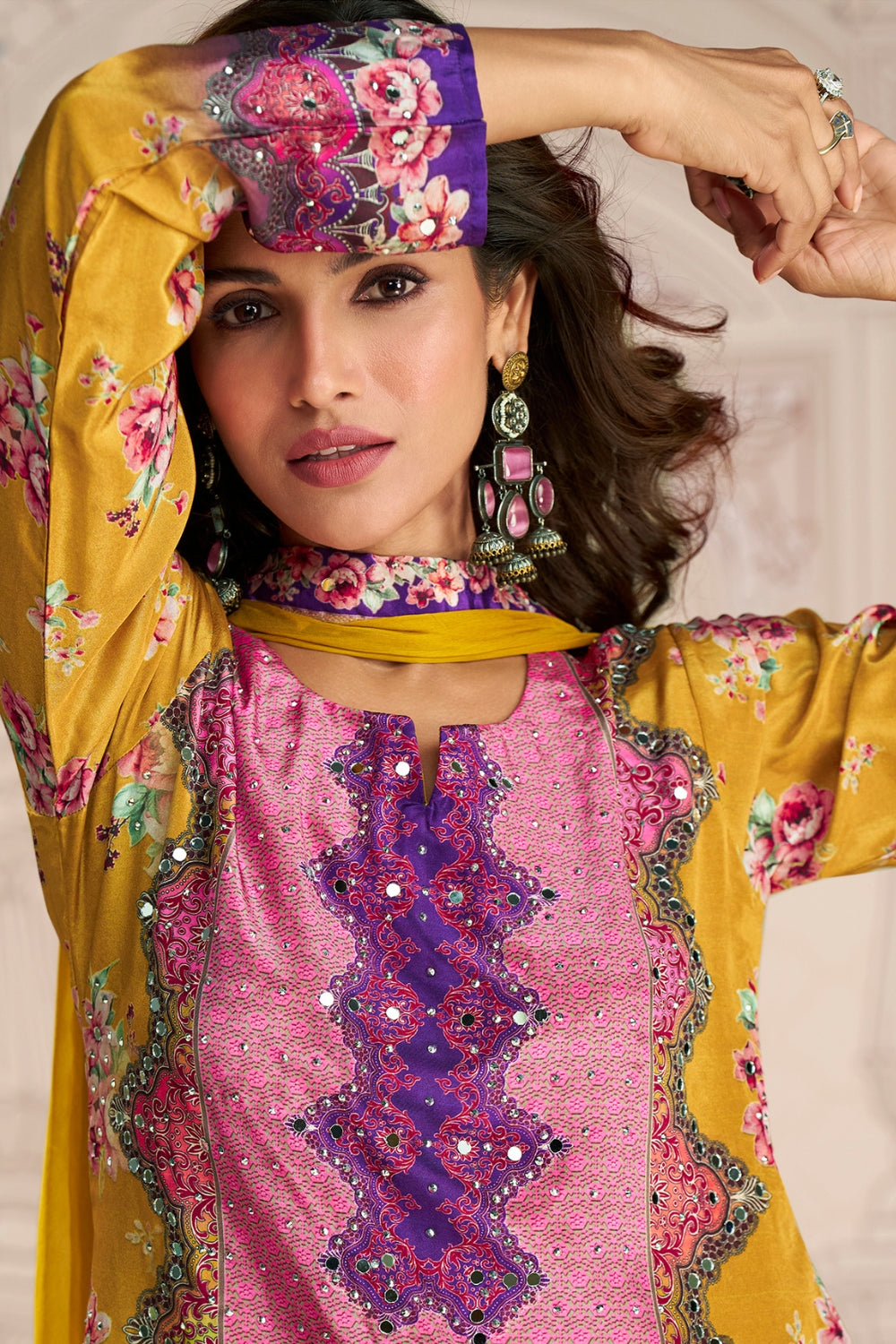 Silk Palazzo Set with Mirror and Stone Work