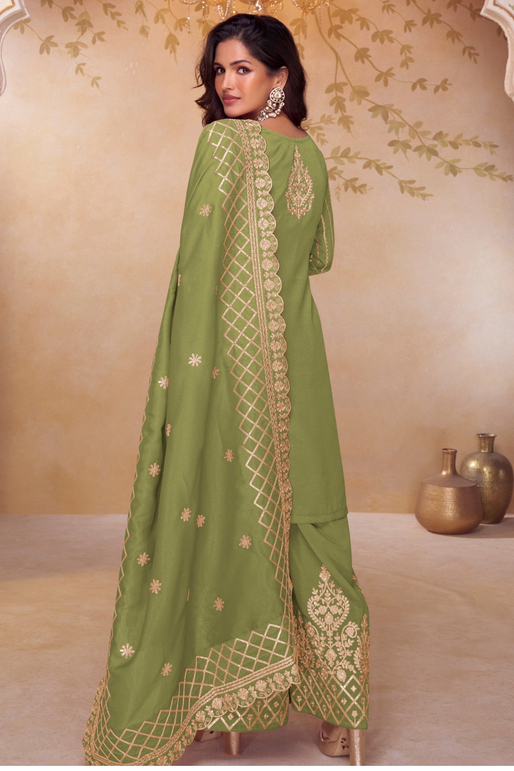 Silk Palazzo set with Embroidery and Sequins Work