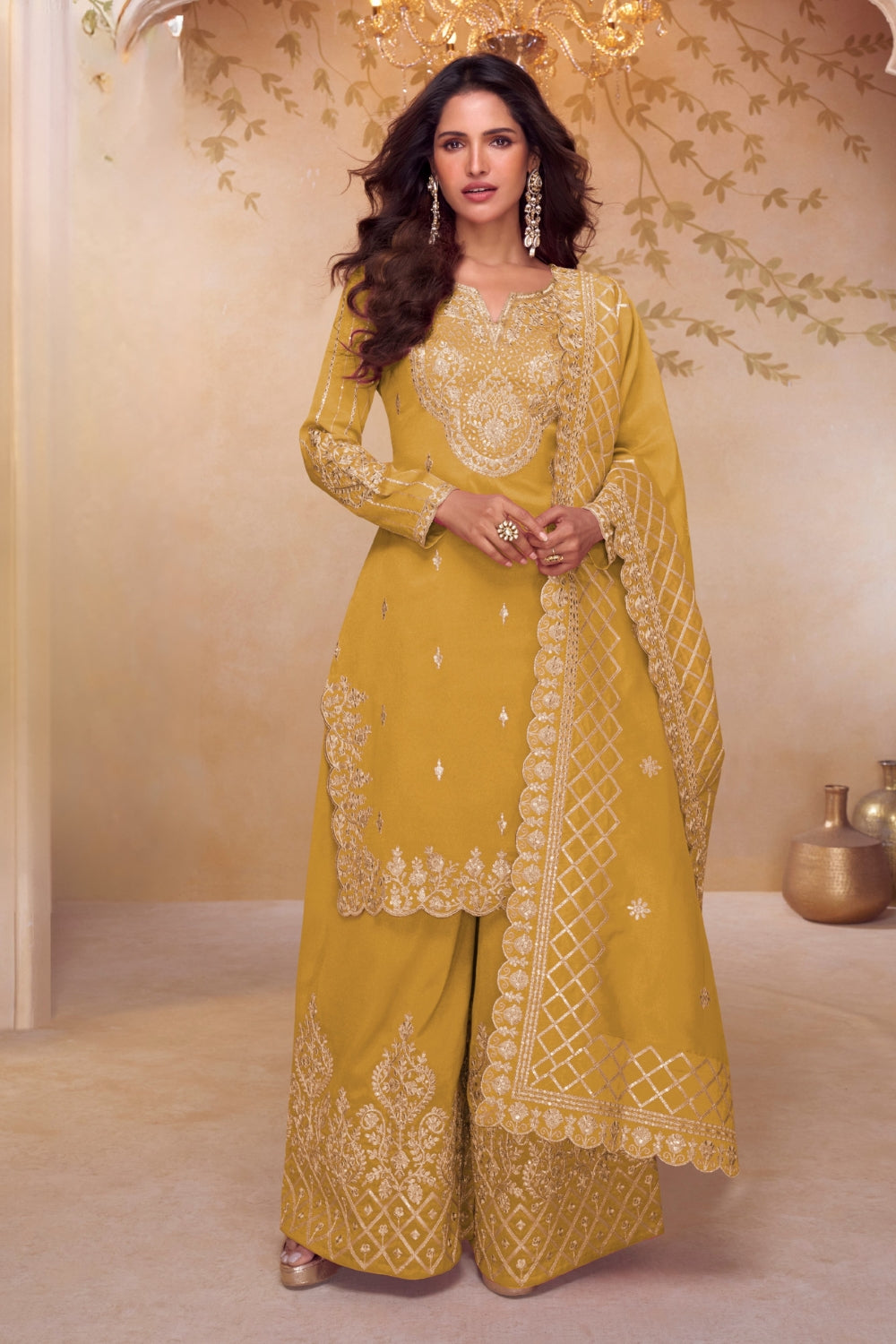 Silk Palazzo set with Embroidery and Sequins Work