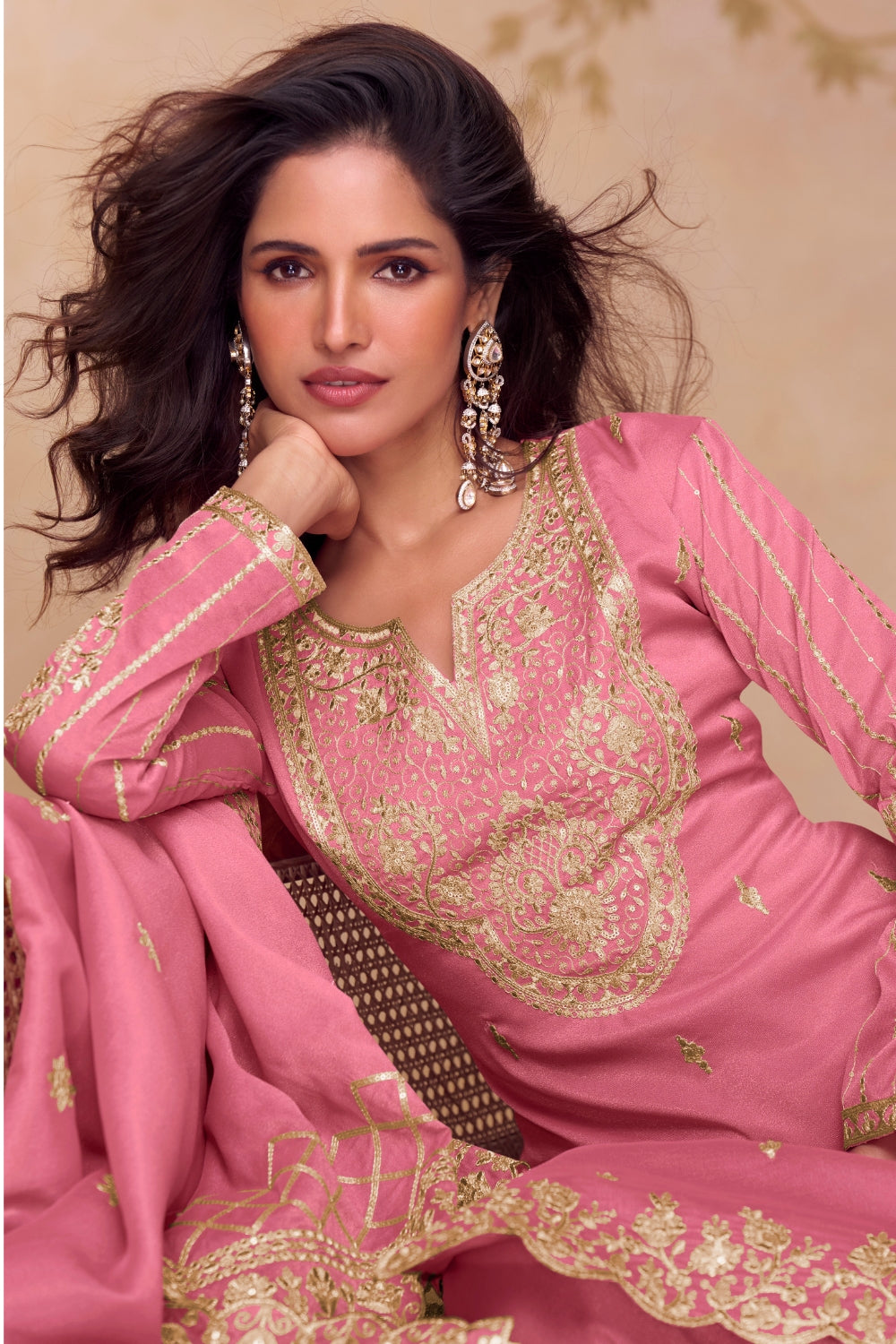 Silk Palazzo set with Embroidery and Sequins Work