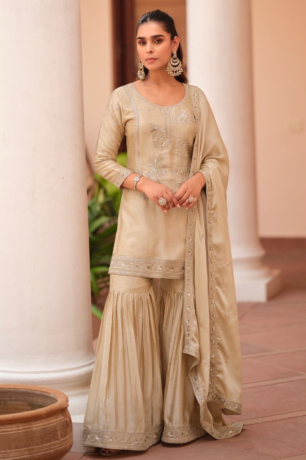 Silk Sharara Set with Embroidery and Sequins Work