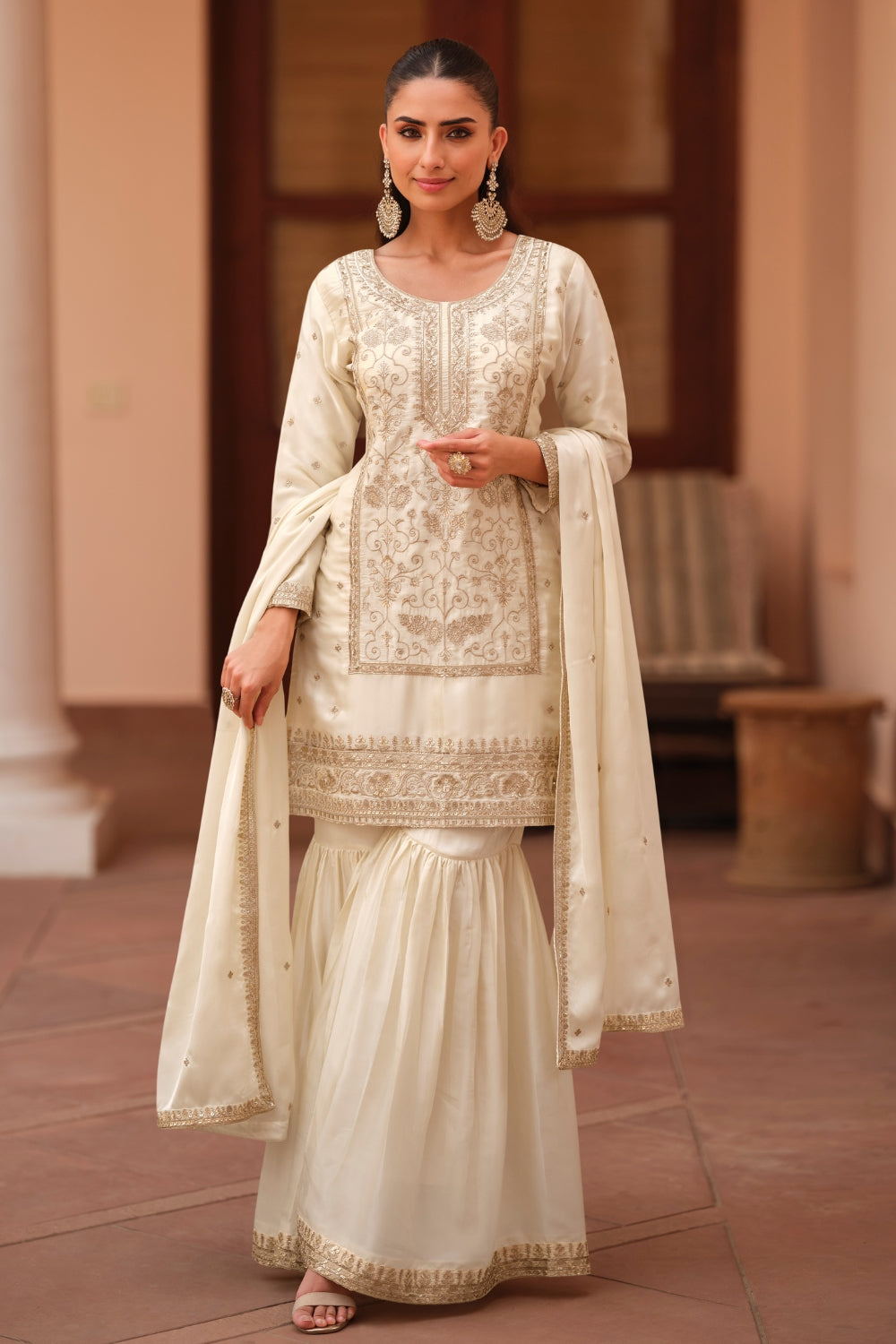 Silk Sharara Set with Embroidery and Sequins Work