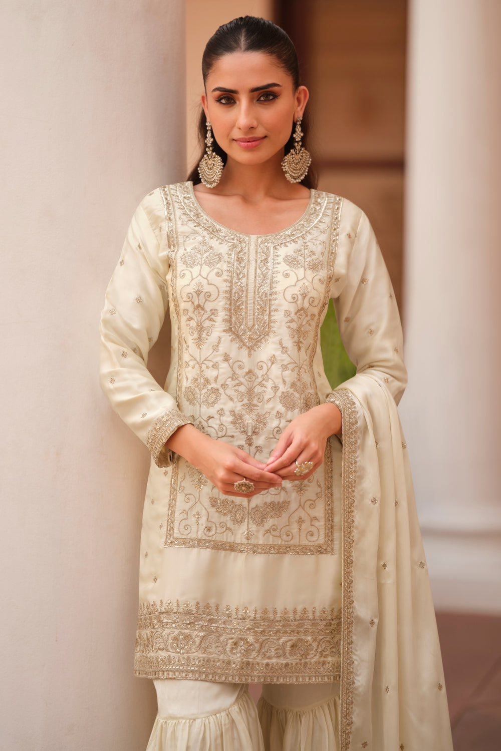 Silk Sharara Set with Embroidery and Sequins Work