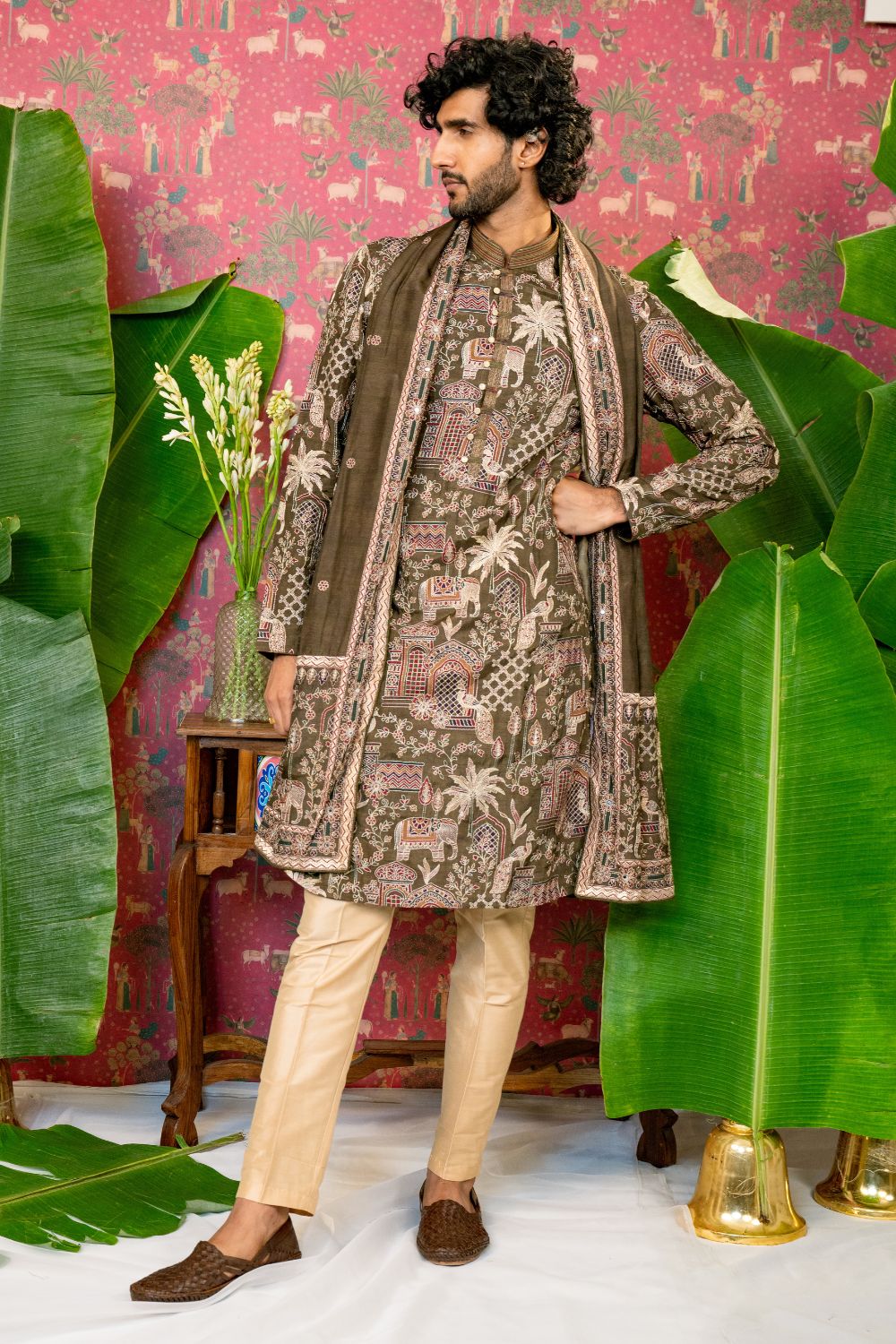 Silk Kurta Set with Embroidery Work and Matching Dupatta