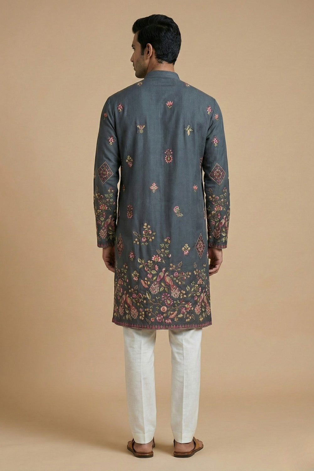 Silk Kurta Set with Resham Embroidery and Sequins Work