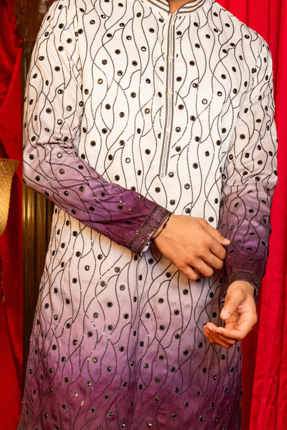 Silk Kurta Set with Sequins, Embroidery and Foil Work