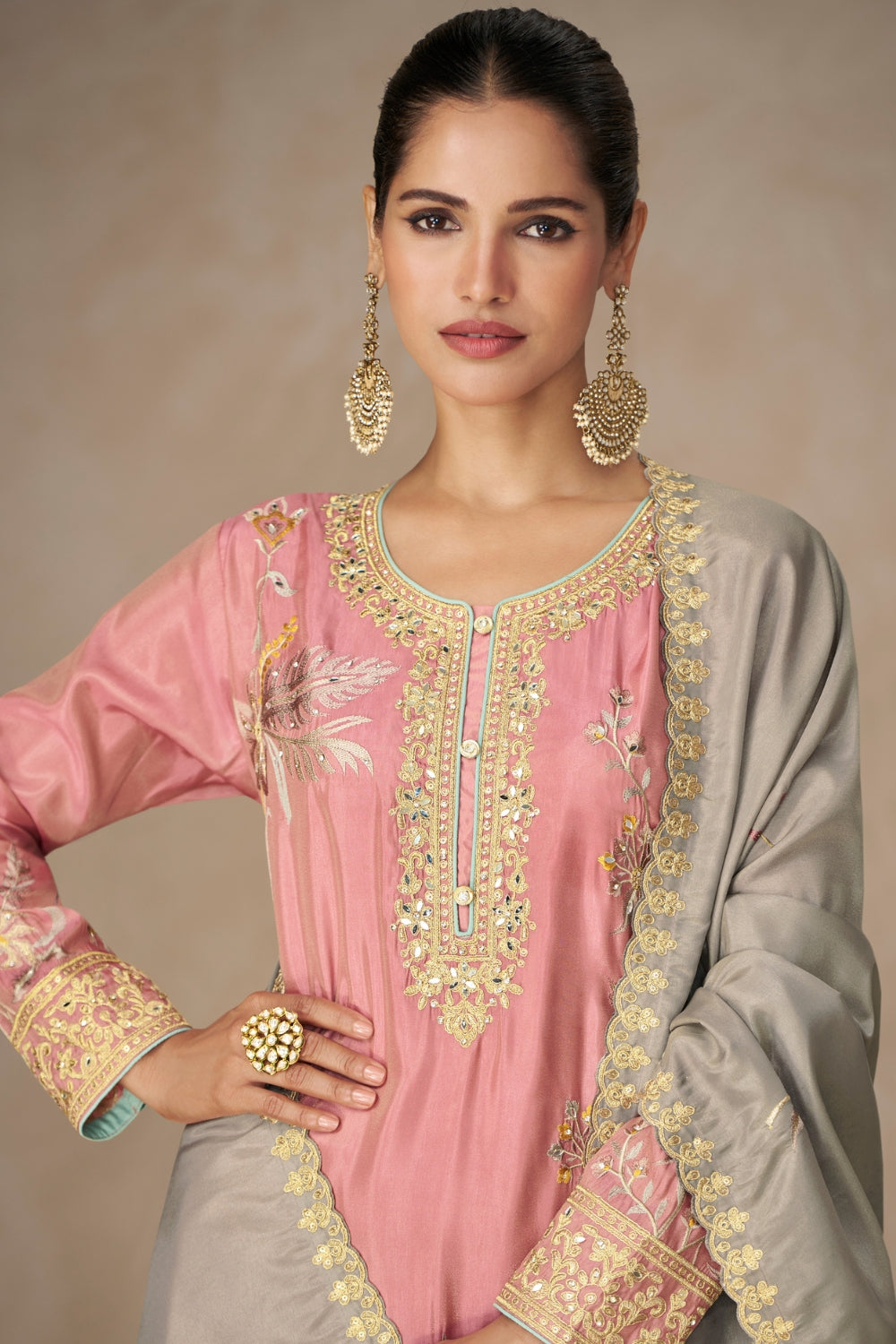 Simmar Silk Palazzo Set with Mirror and Stone Work