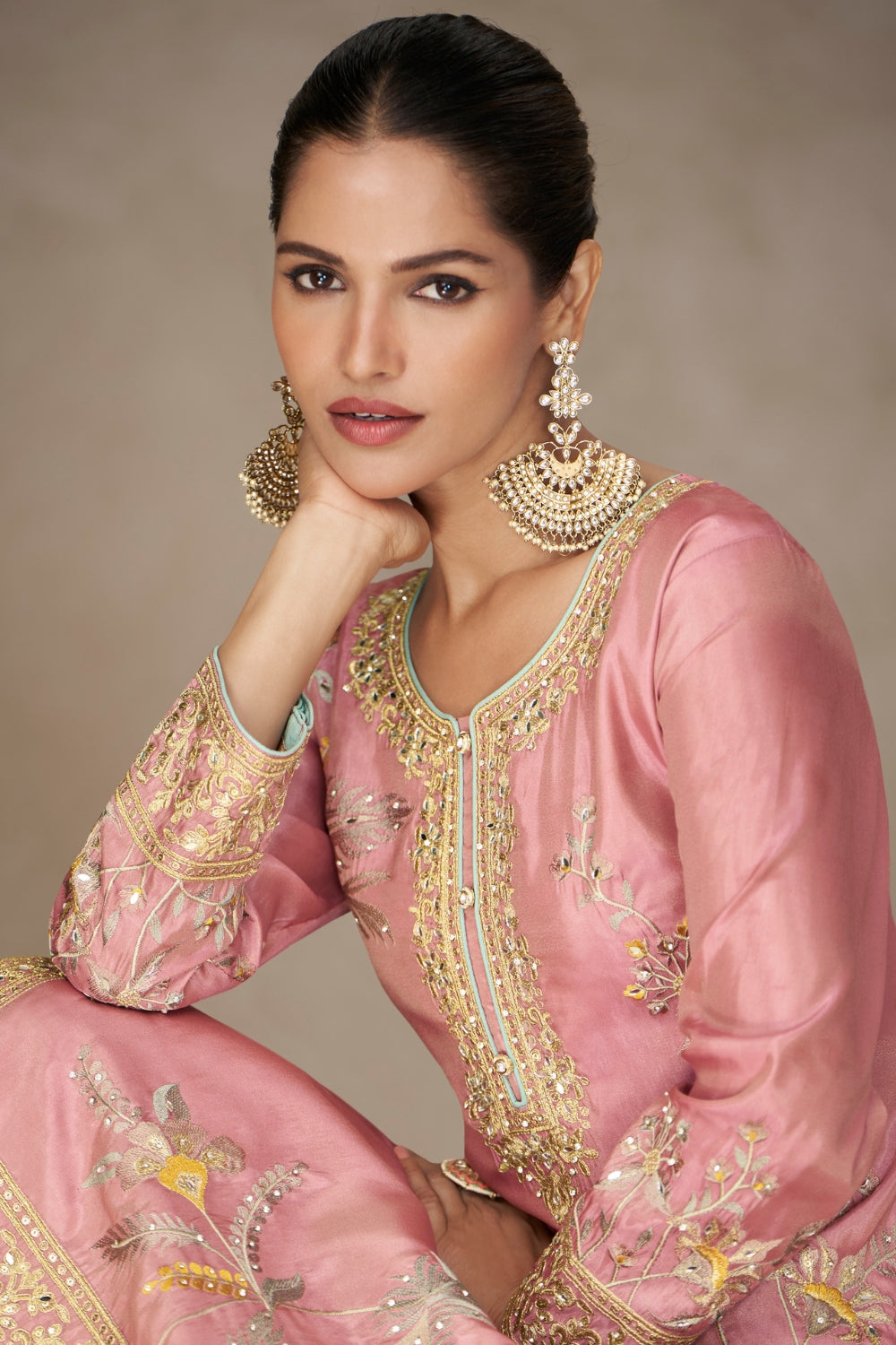 Simmar Silk Palazzo Set with Mirror and Stone Work