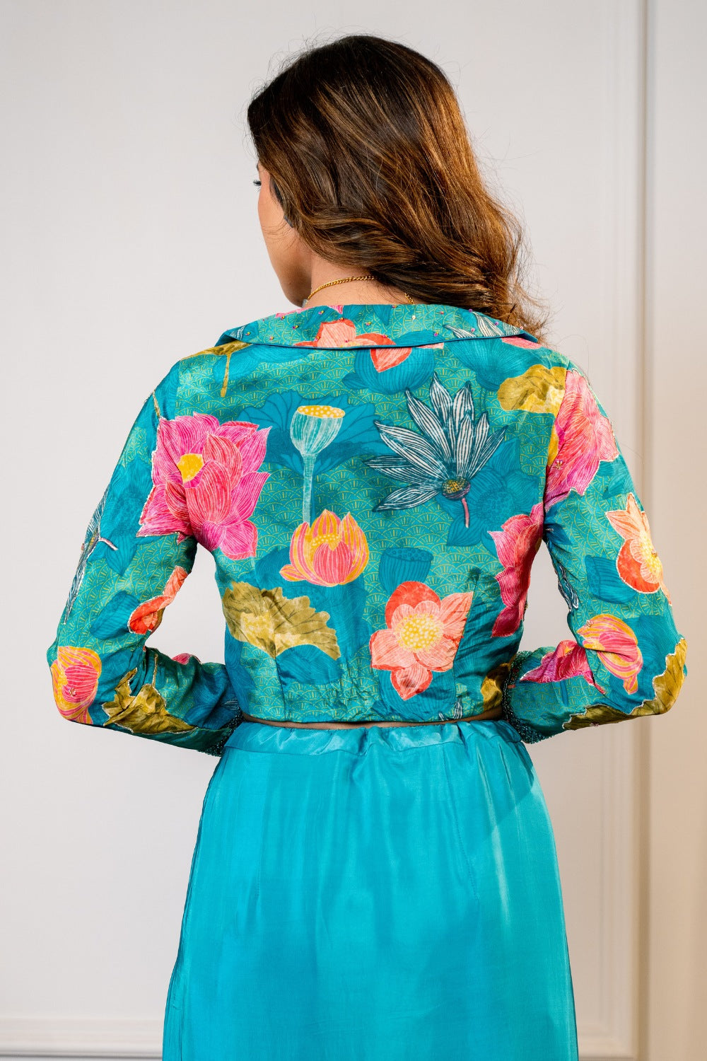 Sky Blue Silk Indo Western with Moti and Sequins Work